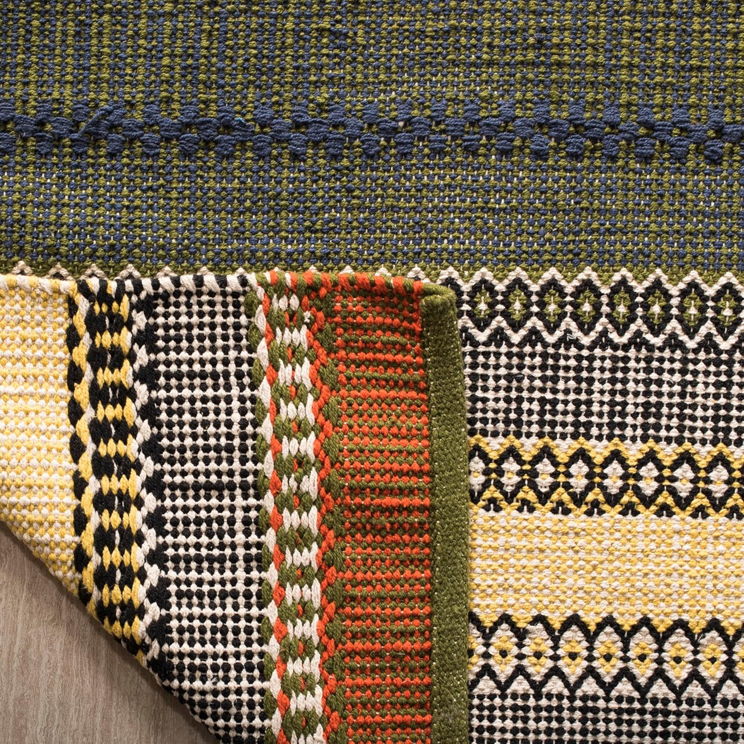 Handmade 8′ x 10′ Striped Kilim Cotton Area Rug in Gold and Grey