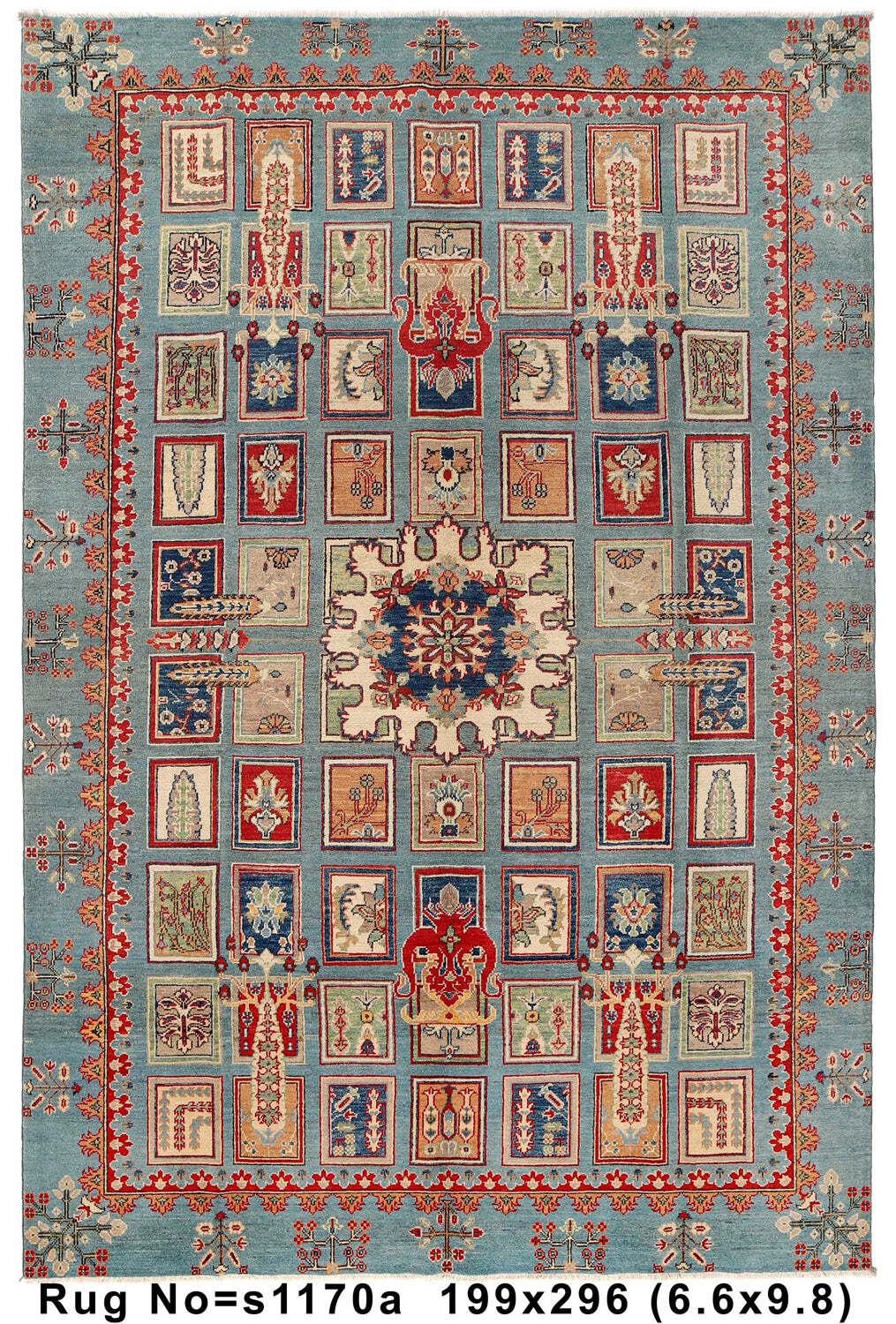 6×10′ Center Medallion Blue Handmade Kazak Rug #S1170