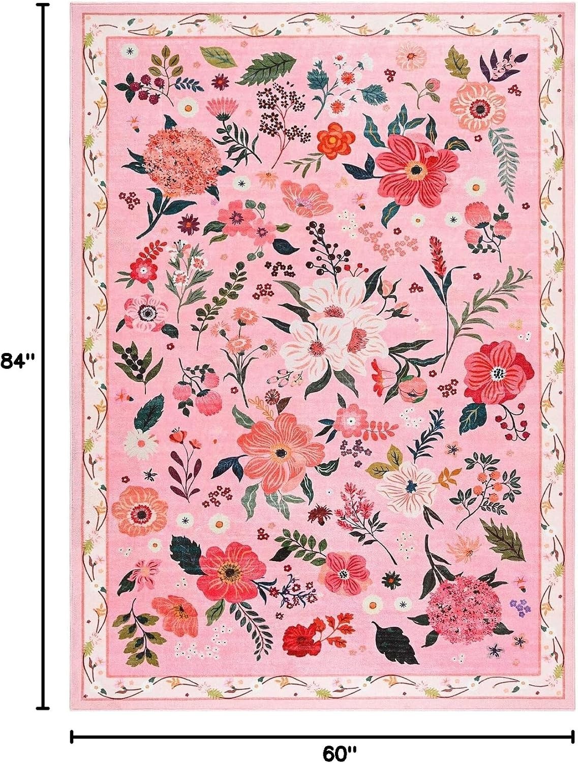 Pale Pink Rug for Girls Room, 5×7 Floral Washable Area Rug Non Slip, Boho Low…