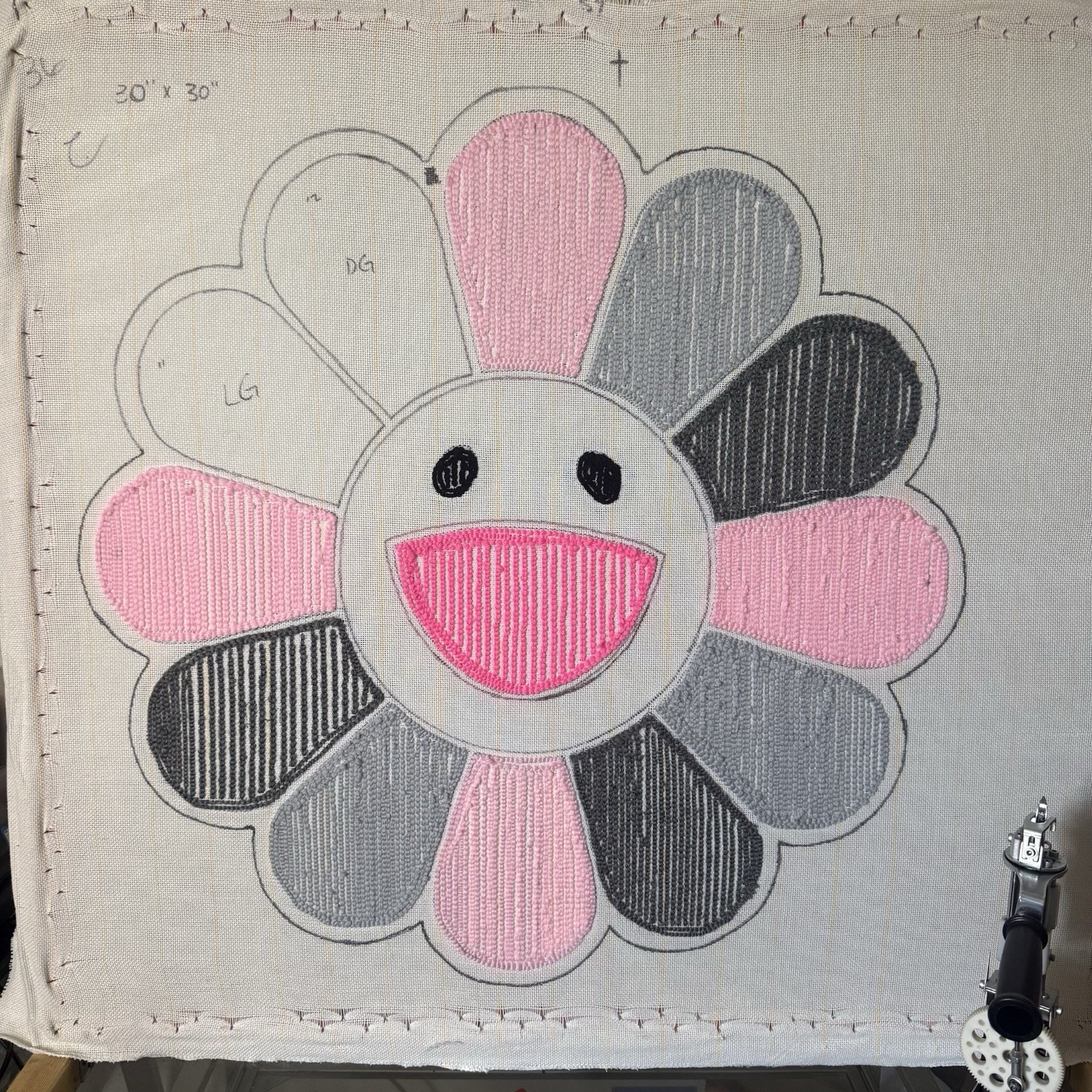 Murakami Flower Hand Tufted Rug – 30” x 30” – Pinks x Black- Hand Tufted Rug