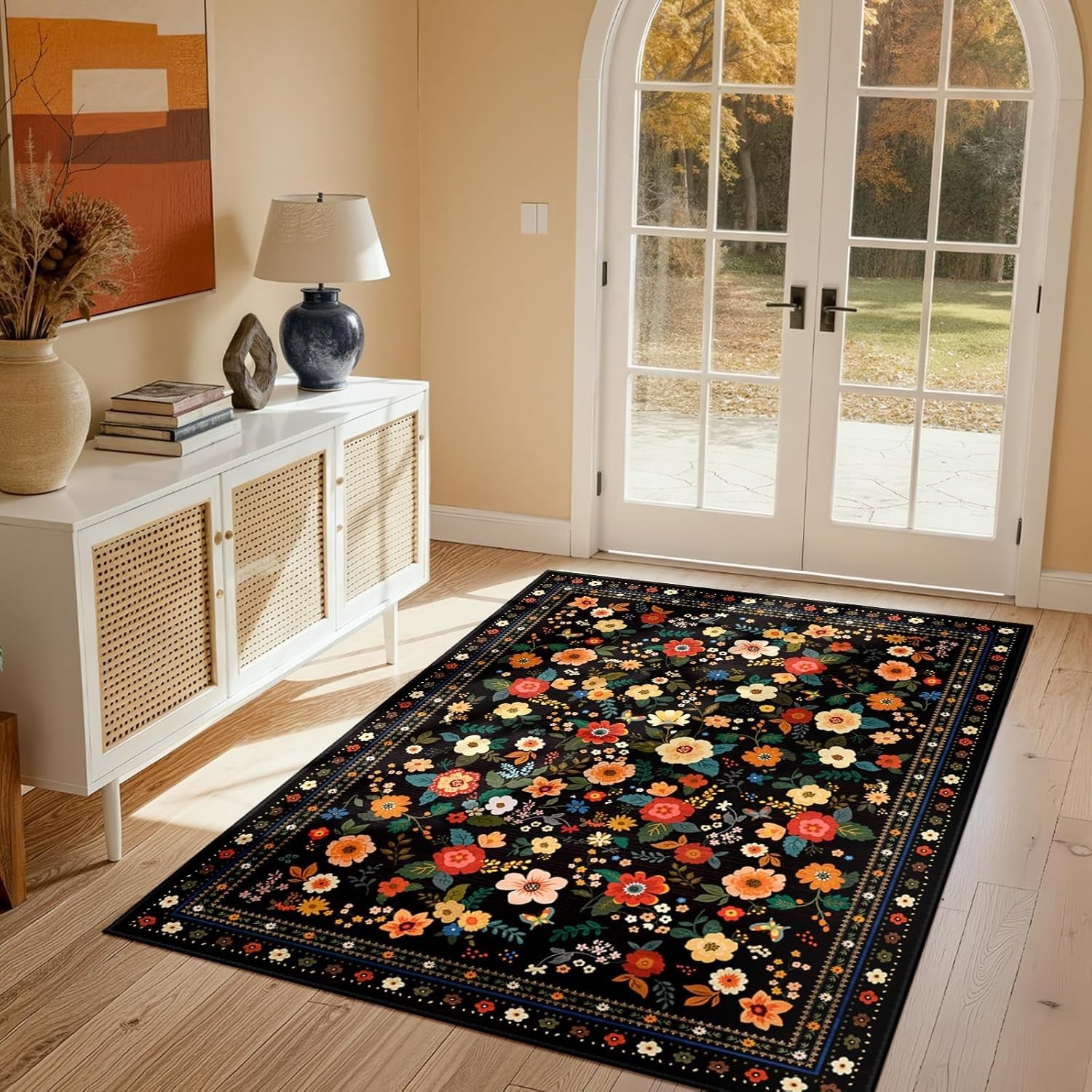 Elegant 3′ x 5′ Bohemian Floral Printed Rug – Vacuum Friendly & Easy Care