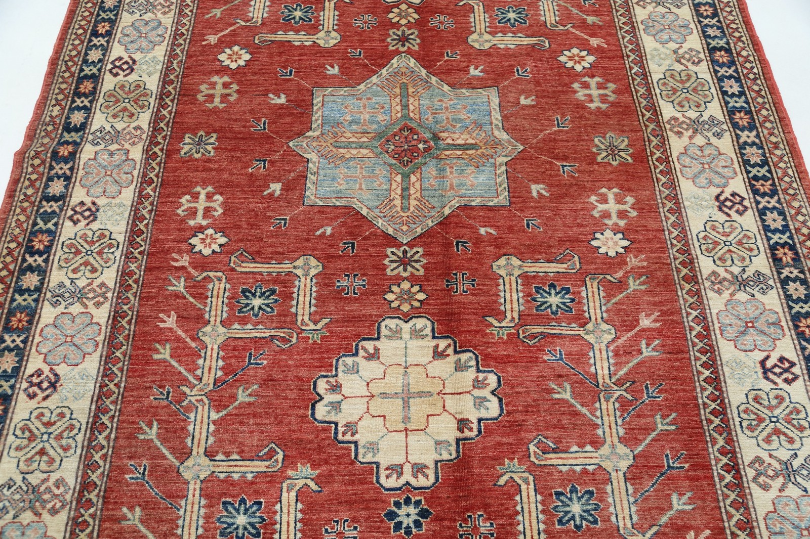 5.7×8 ft Handknotted Red Wool Area Rug for Living Room, Bedroom, and Dining Room