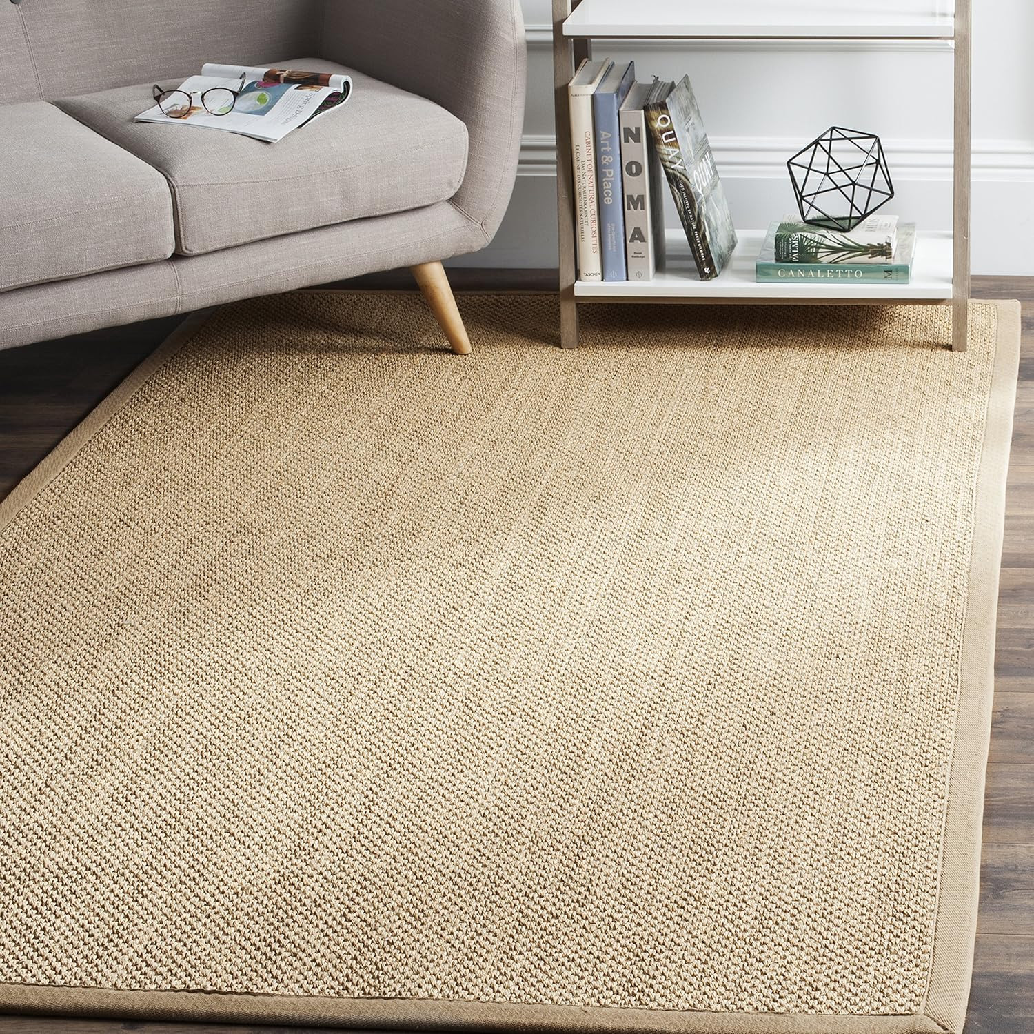Natural Fiber Area Rug 5×8 – Maize & Linen, Woven Sisal Design