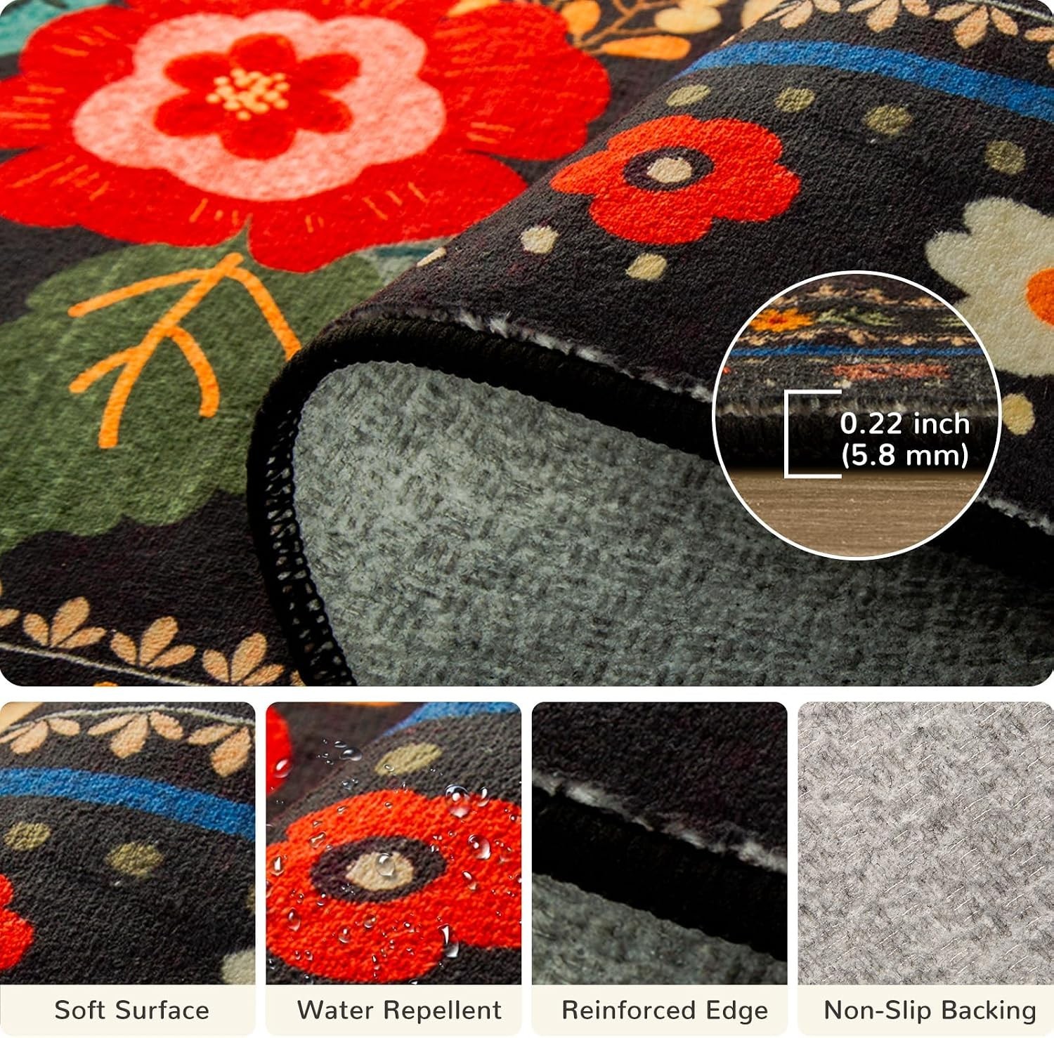 Elegant 3′ x 5′ Bohemian Floral Printed Rug – Vacuum Friendly & Easy Care