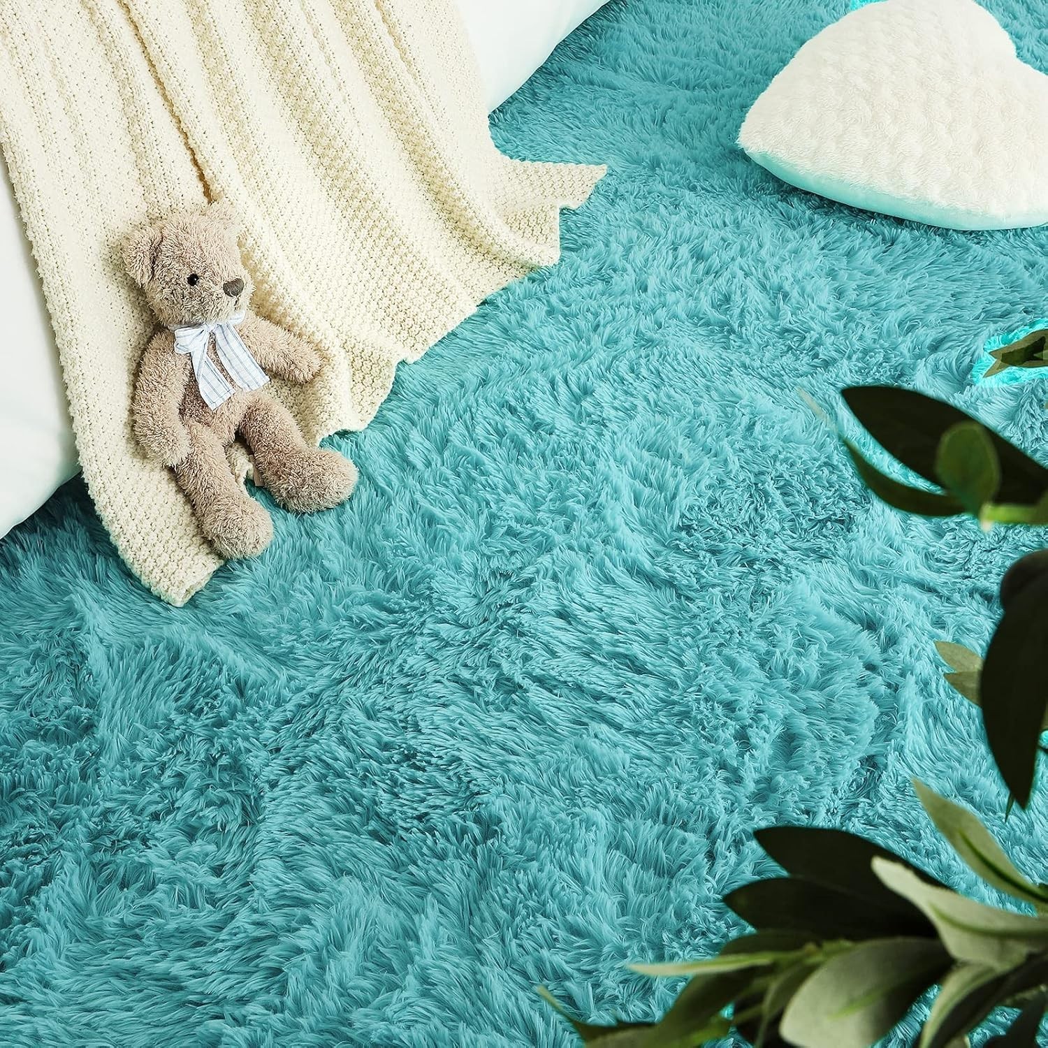 Alfombra Peludas Azul De Sala Para Cuarto 2×3 Grandes Carpetas Modernas Baratas.