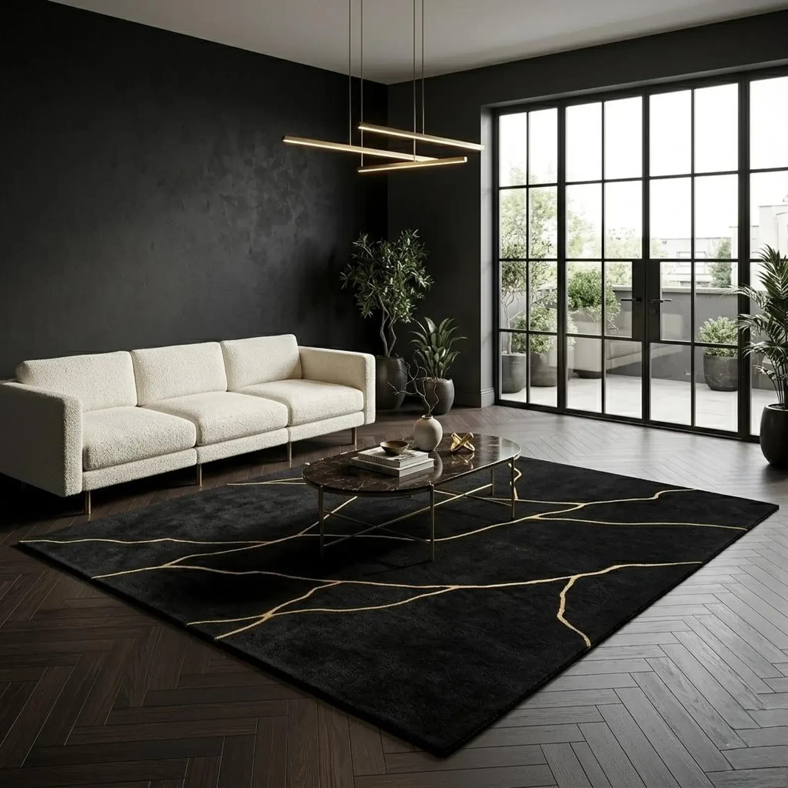 hand tufted Black Gold Abstract Wool& viscose Rug, Modern Minimalist Luxury rug