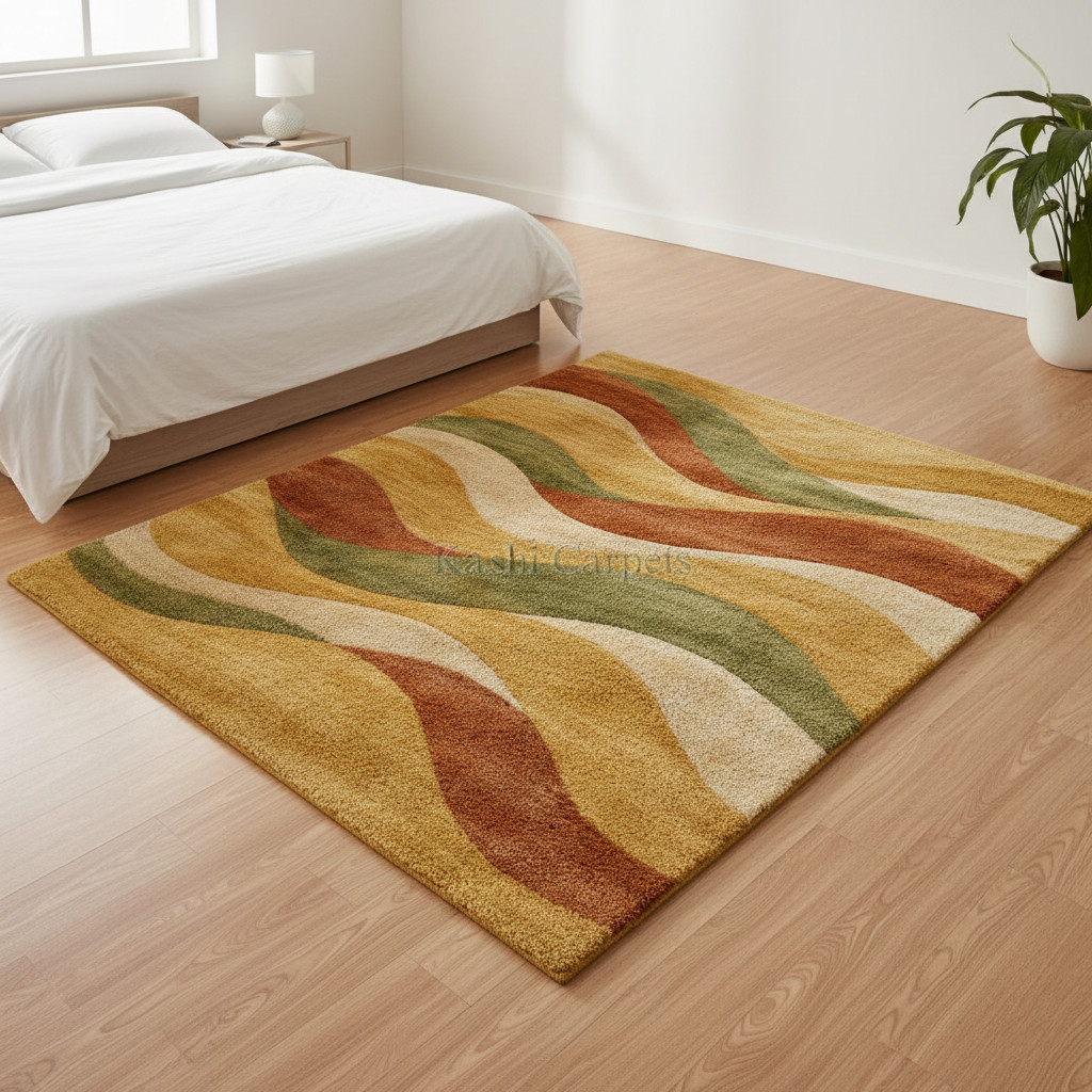 9×12 Hand Tufted Wool Area Rug Multicolor Wave Pattern Living Room Carpet