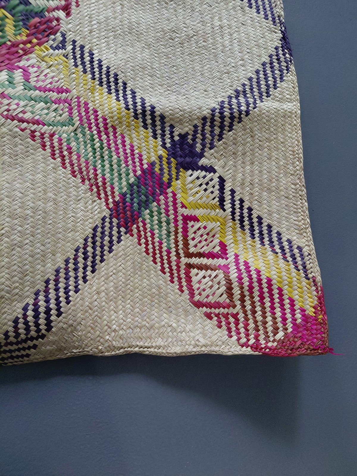Straw Rug Handwoven Palm Organic Mat Bed Roll Bright Weave Vintage 32X64 Boho
