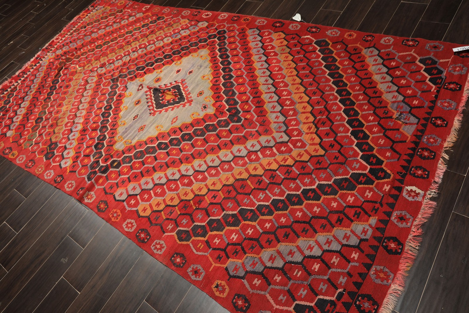 5’6″x10’2″ Hand Woven Wool Coral Flatweave Kilim Southwestern Antique Rug