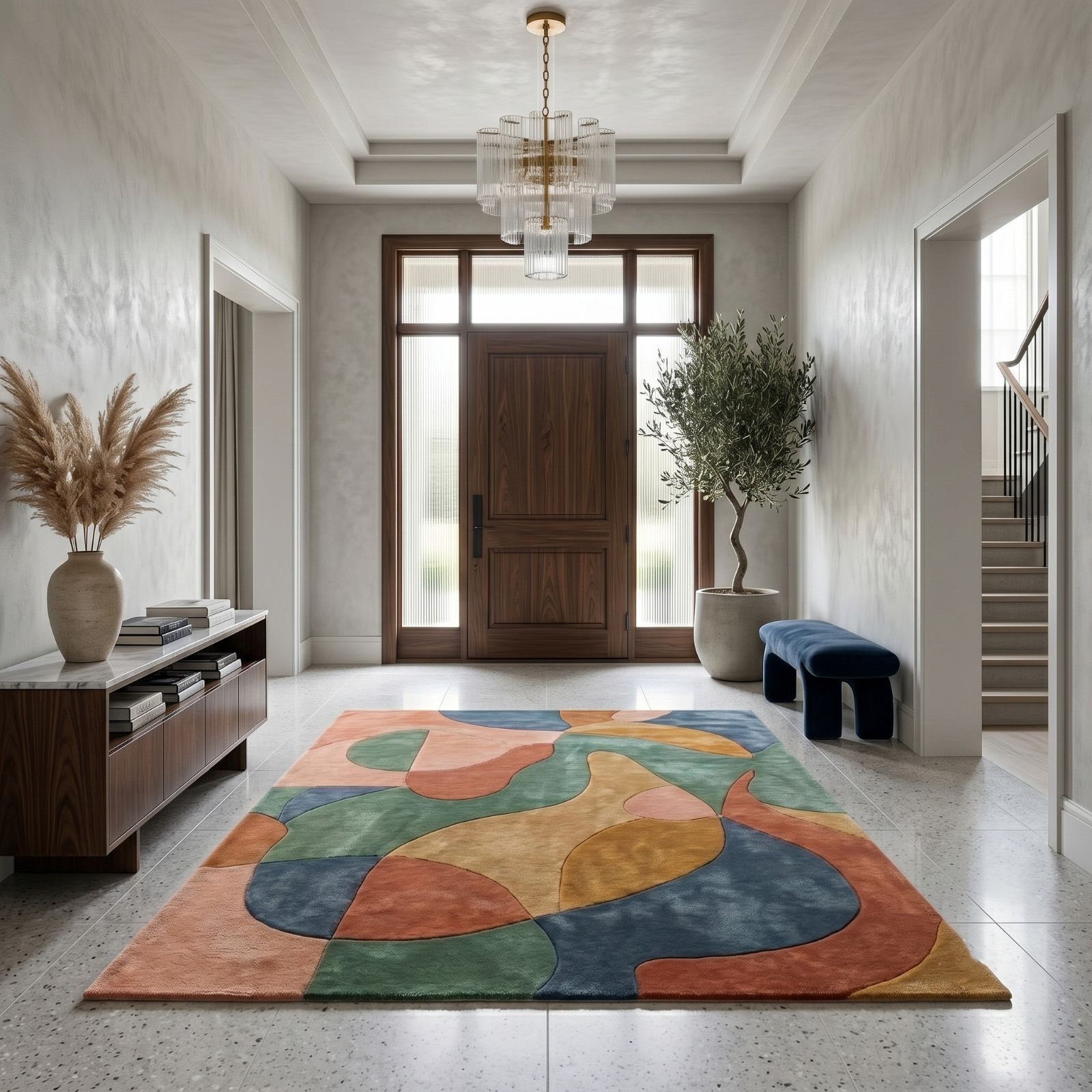 8×10 Hand Tufted Wool Area Rug Mid-Century Abstract Multicolor Carpet Handmade