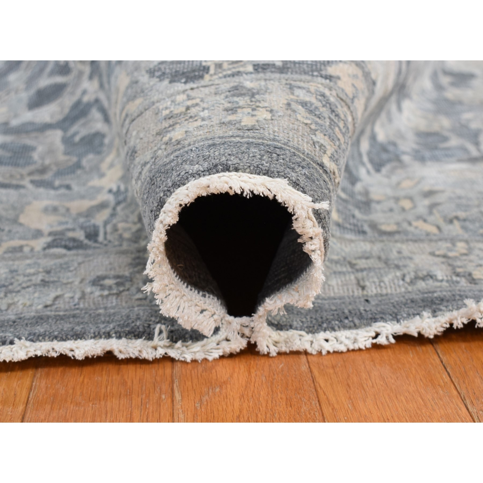12’x15’8″ Gray Hand Knotted Oushak Influence Silk with Wool Oversized Rug R87953