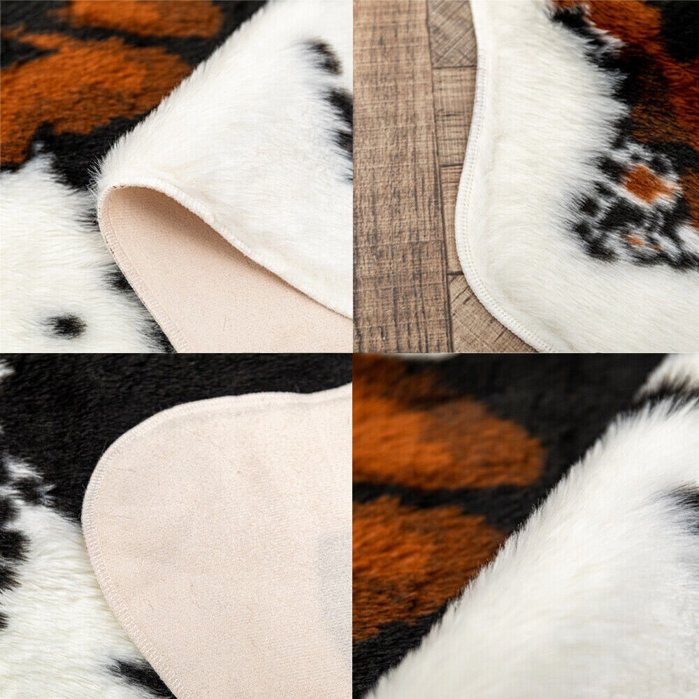 3.6’X3.2′ Premium Faux Fur Cowhide Area Rug Throw Brown White Spotted Cow Carpet