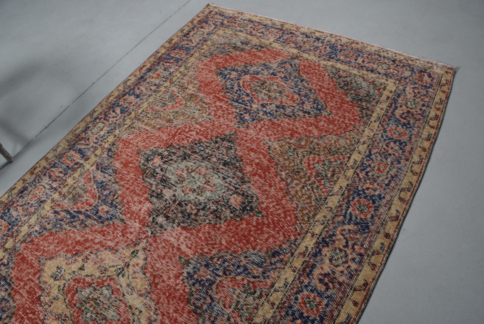 4,9×11,5 ft Rug, Turkish Vintage Rug, Red Blue Check Rug