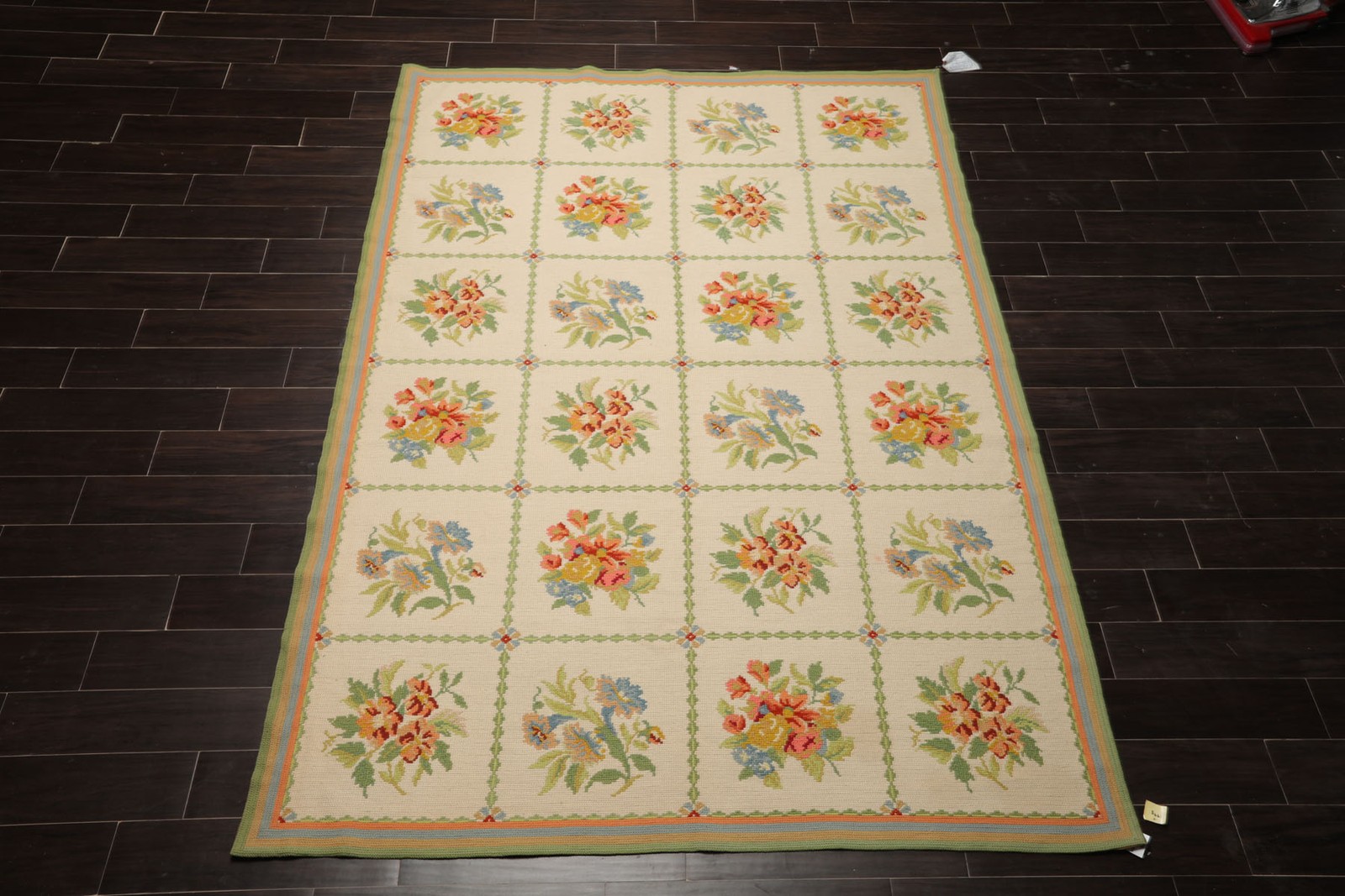 6×9 Hand Woven Wool Ivory French Needlepoint Flatweave Traditional Floral Rug