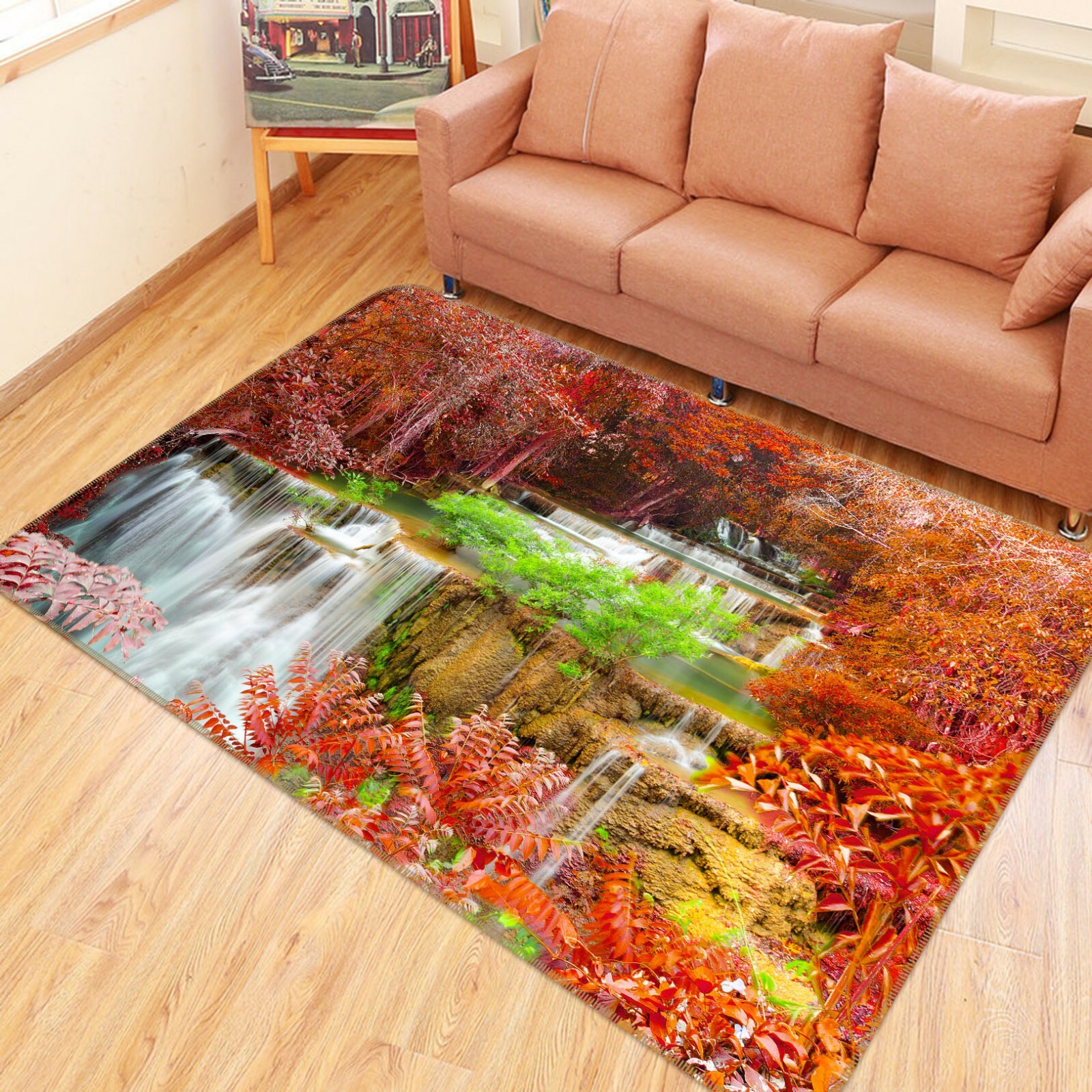 3D Waterfall Maple Forest ZHUA3306 Game Non Slip Rug Mat Photo Carpet Zoe