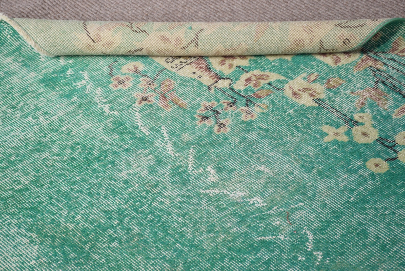 3,7×6,6 ft Rug, Vintage Turkish Rug, Rug Green Patchwork Rug