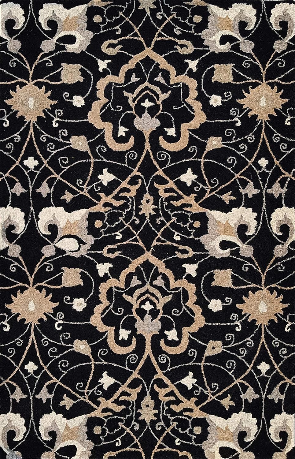 Black Hand Tufted Wool Rug 8×10 ft Handmade Living Room Bedroom Carpet Design