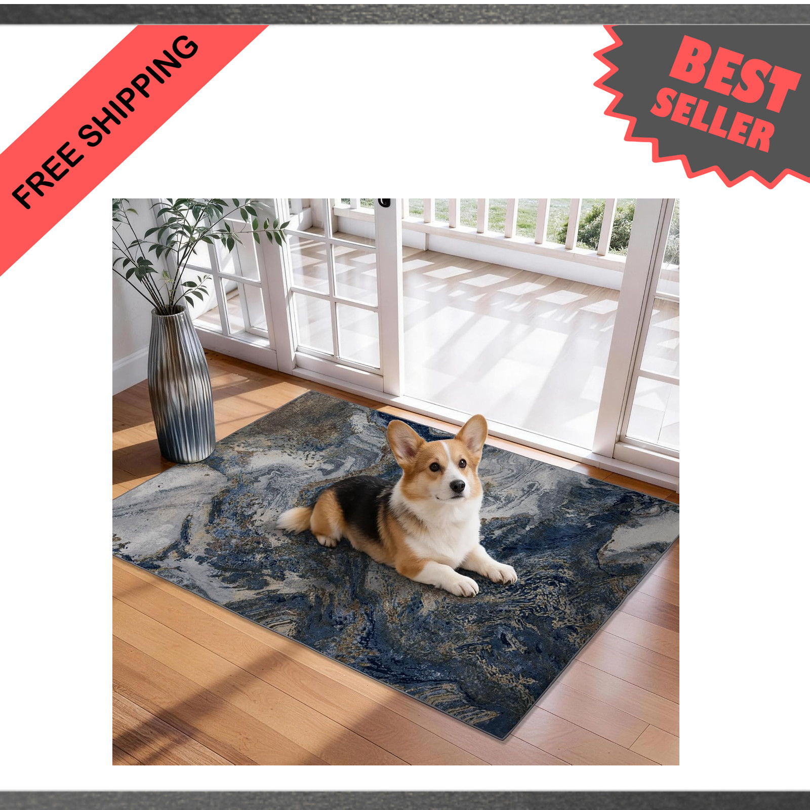 Entryway Rug 2×3 Feet Blue Washable Small Area Rug for Kitchen Bathroom Bedroom