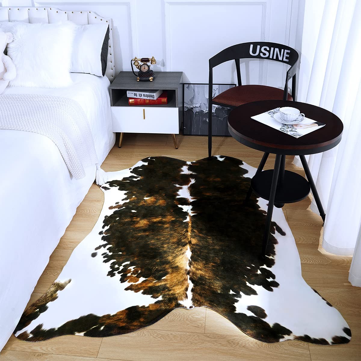 5.2×4.6 FT Brown Faux Cowhide Rug Premium Western Home Decor Cow Print Carpet