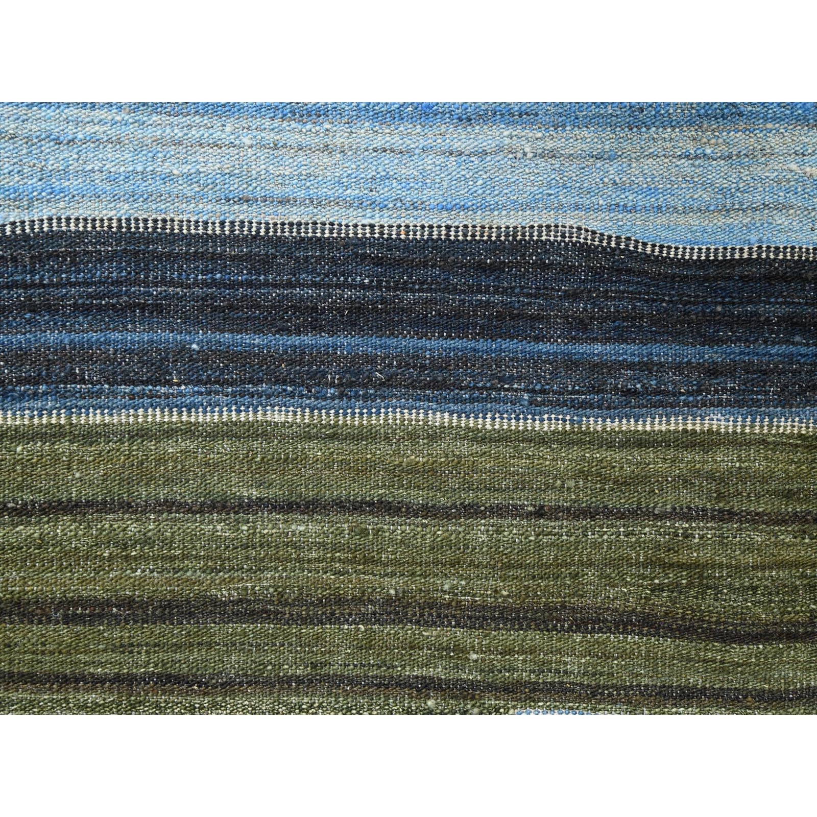 9’7″x11’10” Brown And Blue Mountain Design Flat Weave Kilim Pure Wool Rug R60101