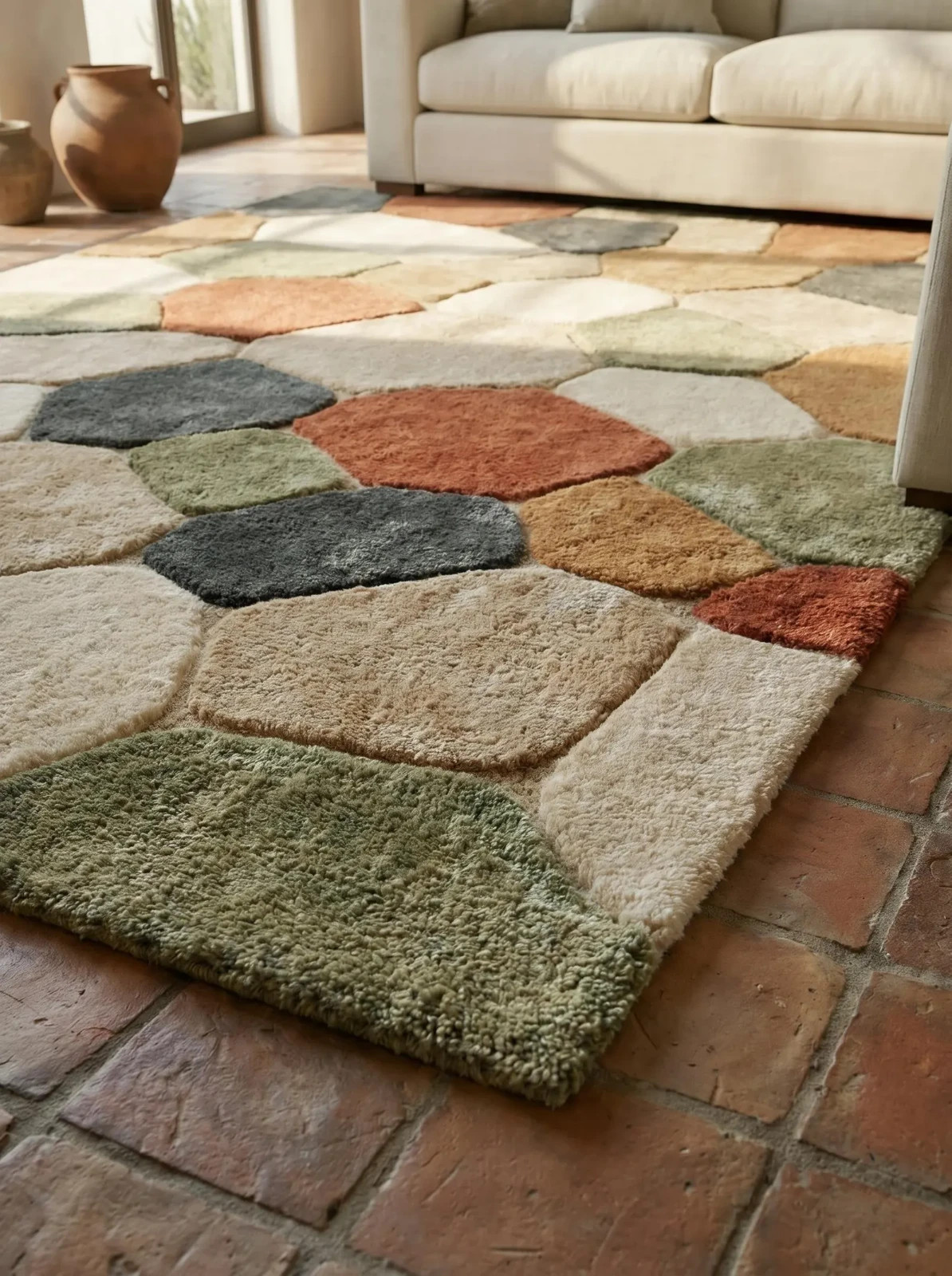 Hand Tufted Abstract Stone Pattern Rug 9×12 Ft Wool Area Rug Earth Tone Modern