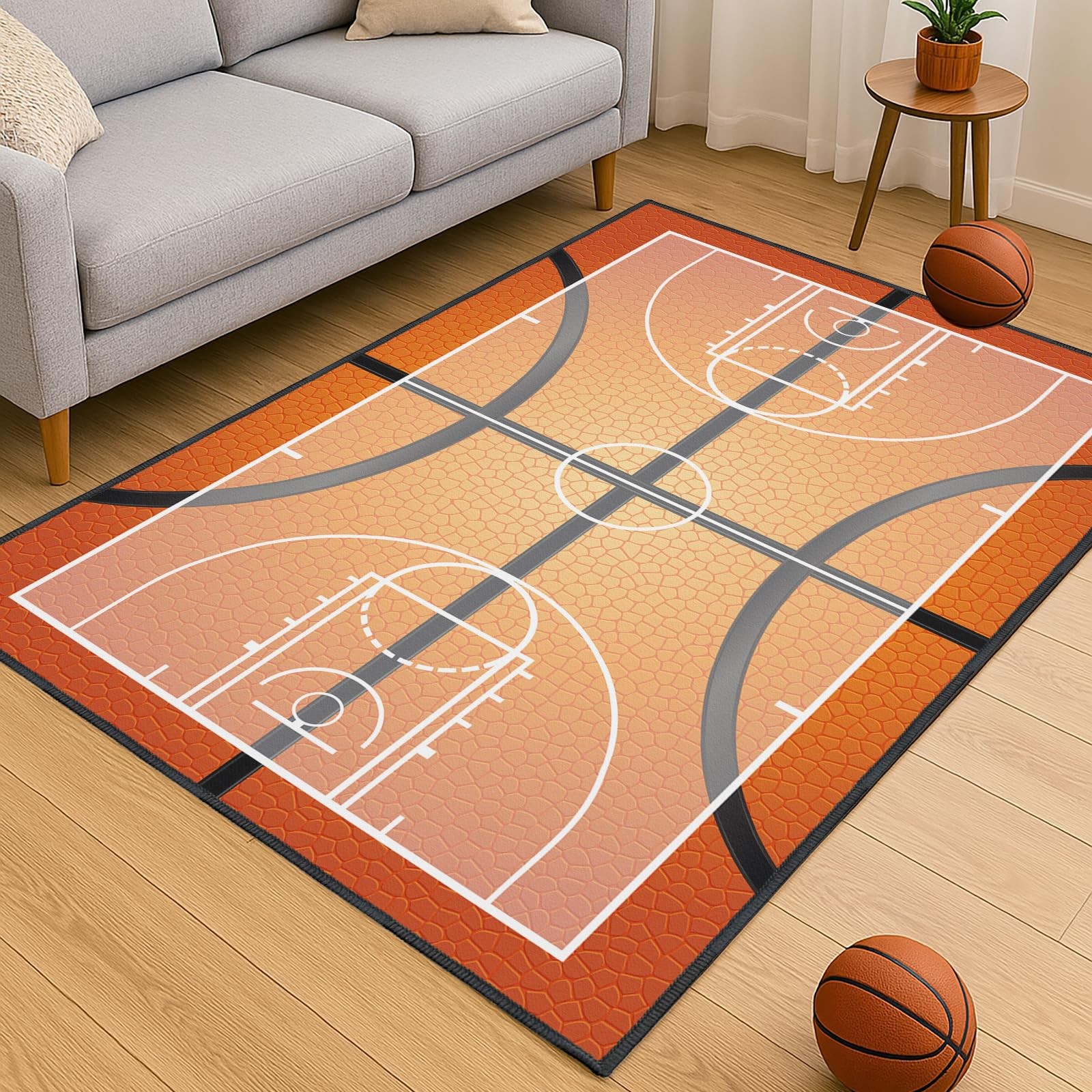 Basketball Court Pattern NonSlip Sports Area Rug Game Room 3×5 Feet Mat