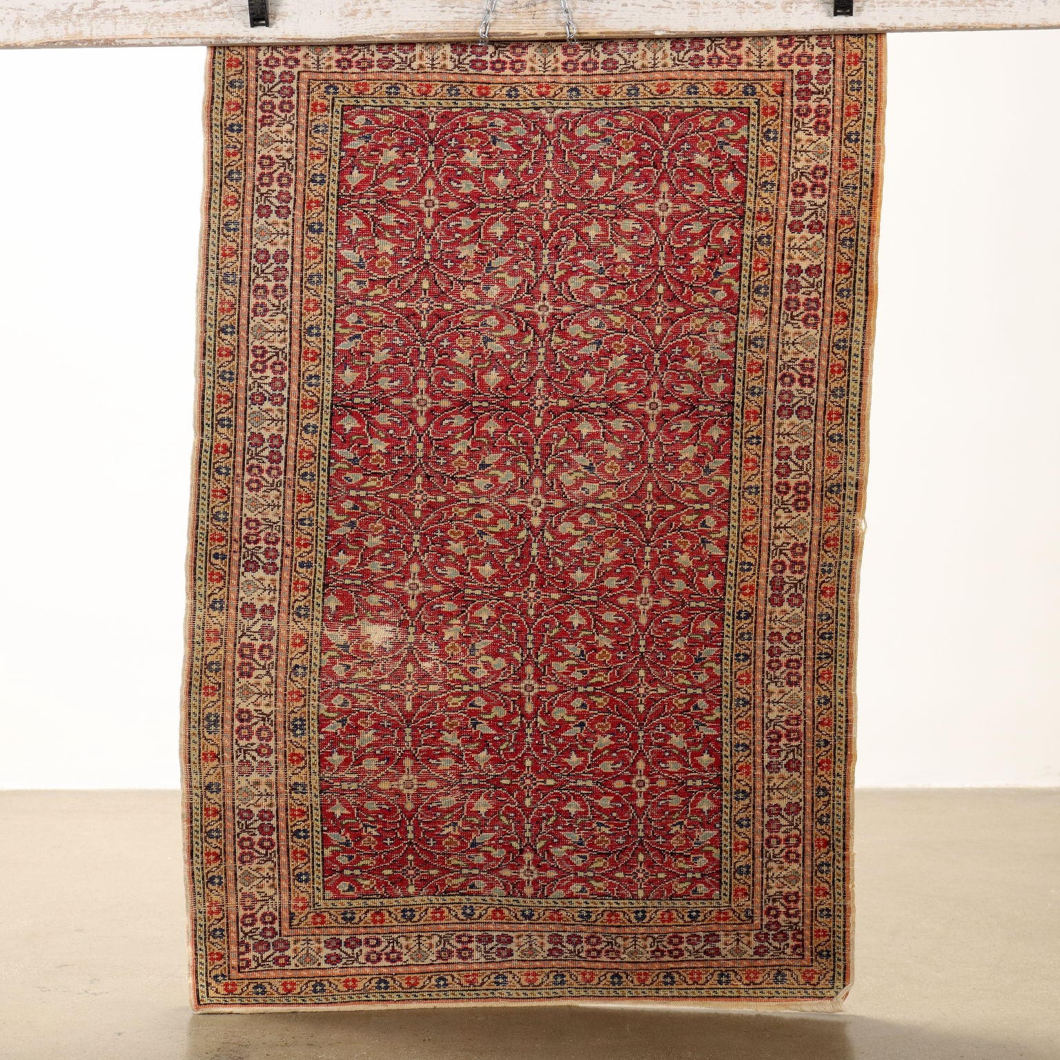 Antique Kaisery Carpet Cotton Wool Thin Knot Turkey 53 x 34 In