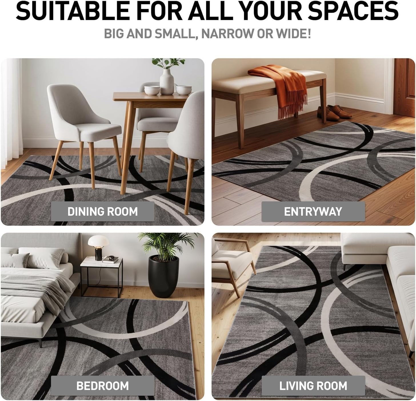 Stylish Gray Circle Pattern Area Rug 5’3″ x 7’3″