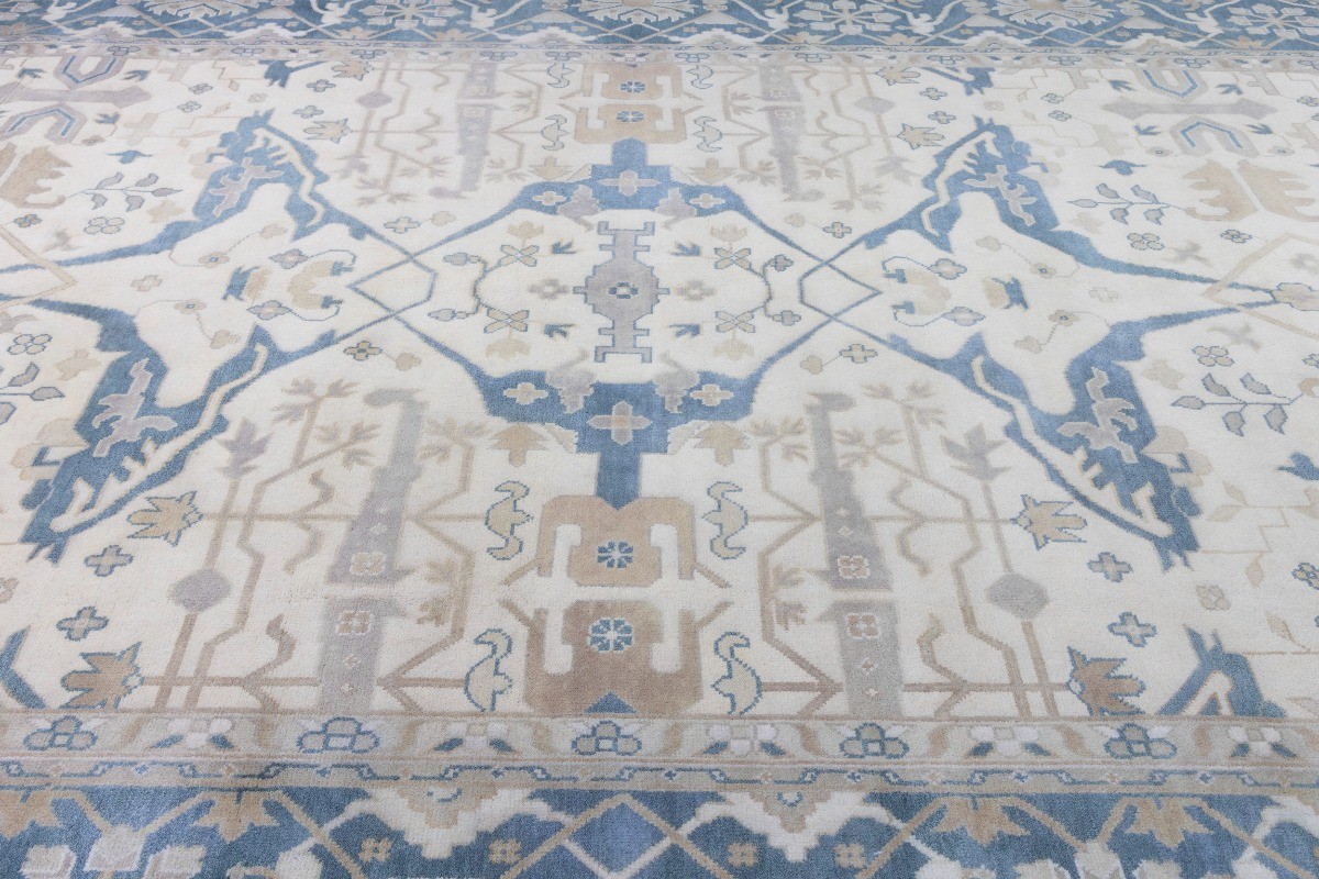 Hand-Knotted Floral Palatial Oushak Rug Oversized Oriental Decor Carpet 12X18 ft