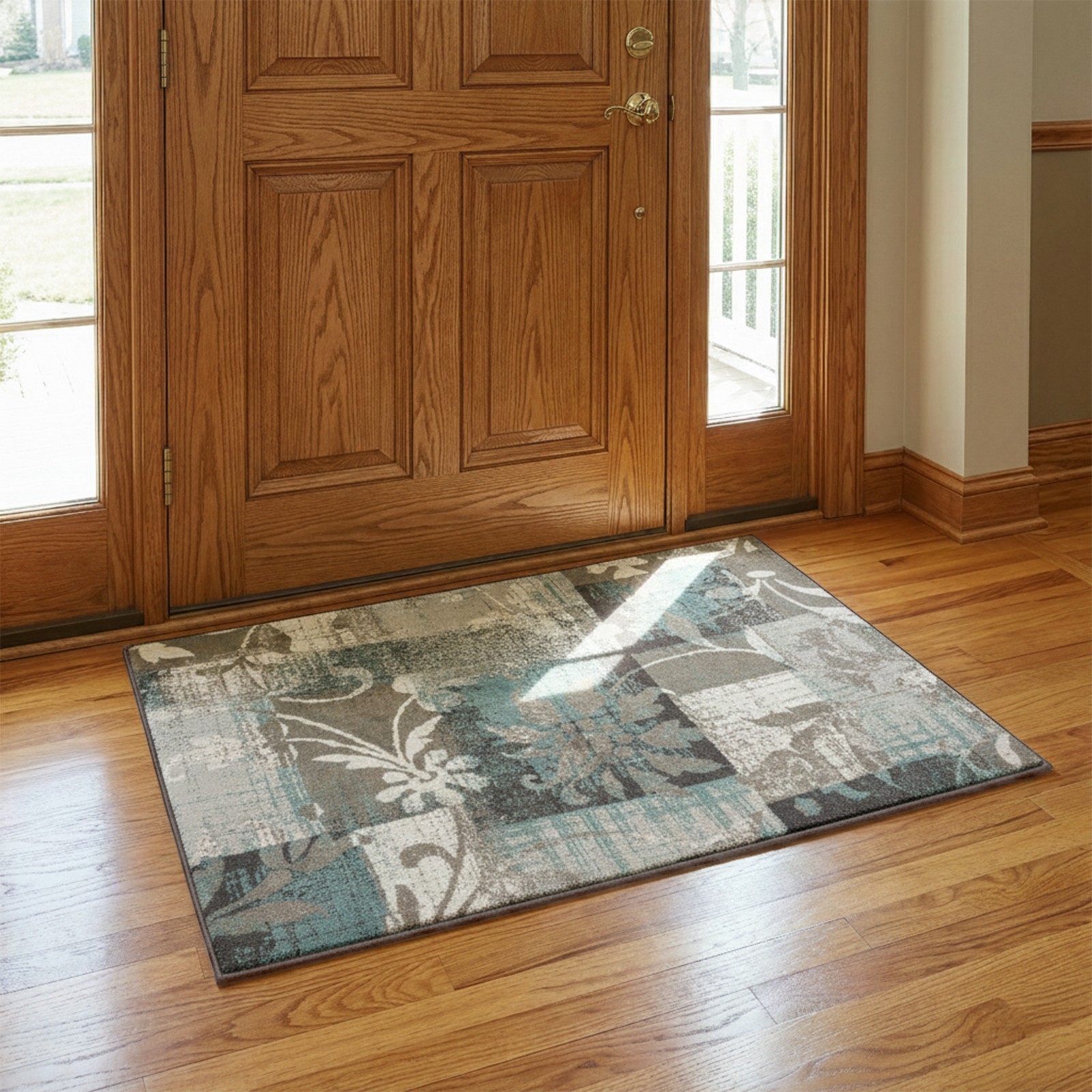 Geometric Patchwork Floral Antistatic Stain Resistant Indoor Area Rug or Runner