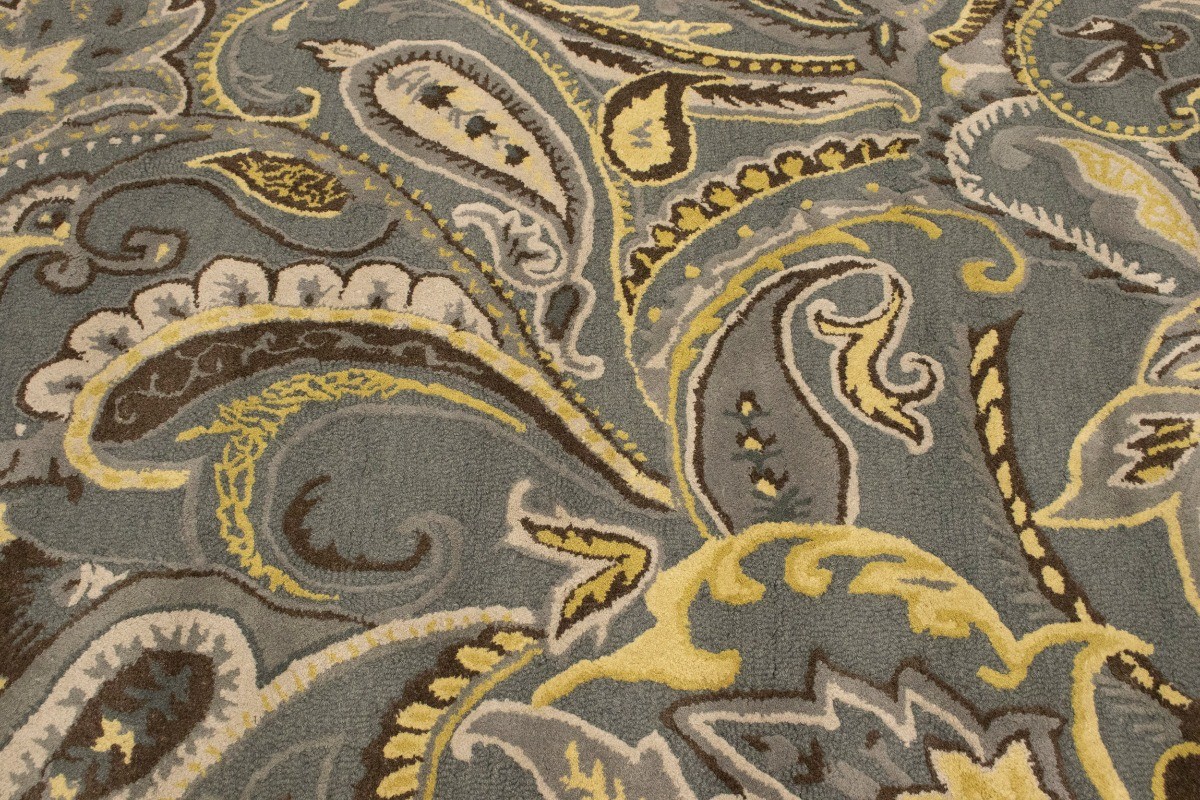 Paisley Floral Design Gray Foyer Living Room 5X8 Hand-Tufted Modern Rug Carpet