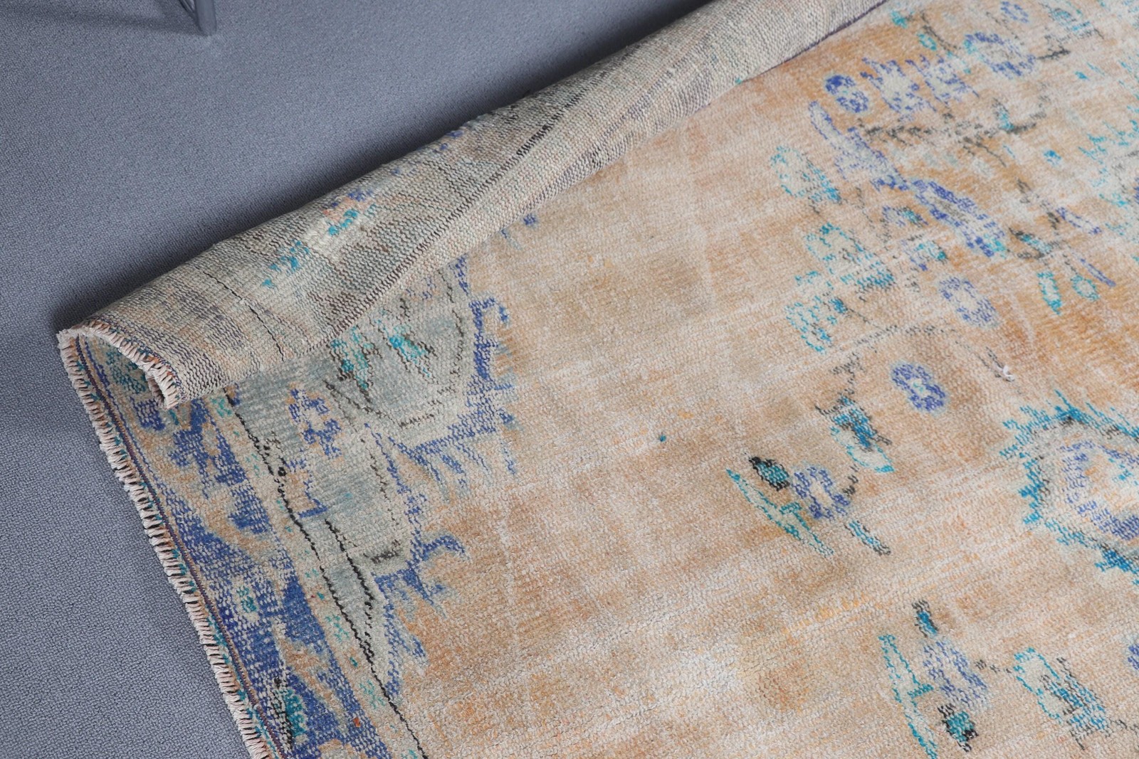 Turkish Large Rug, 5,3×8,2 ft Vintage Rug, Blue Check Wool Rug