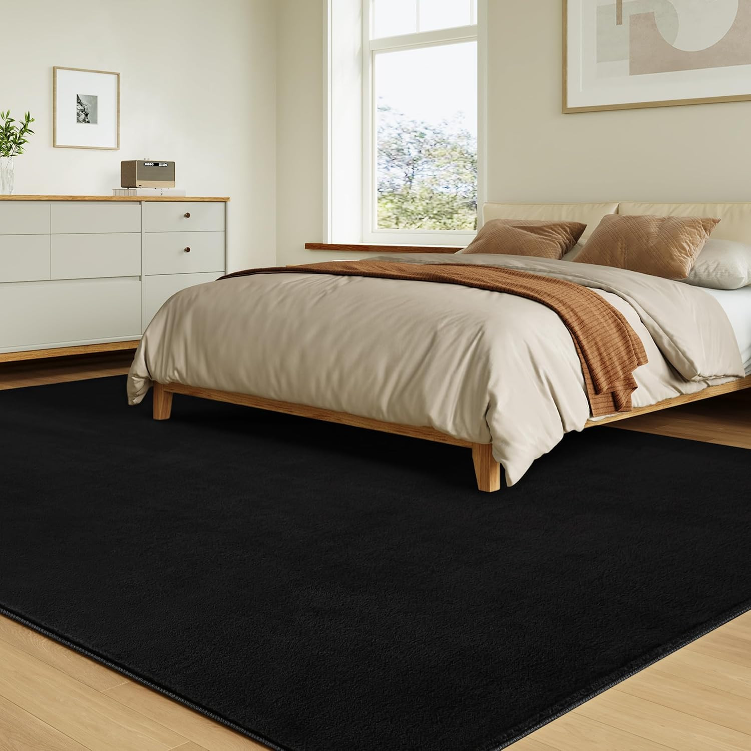 6X9 Black Faux Cashmere Area Rug – Machine Washable, Non-Slip, Modern Style