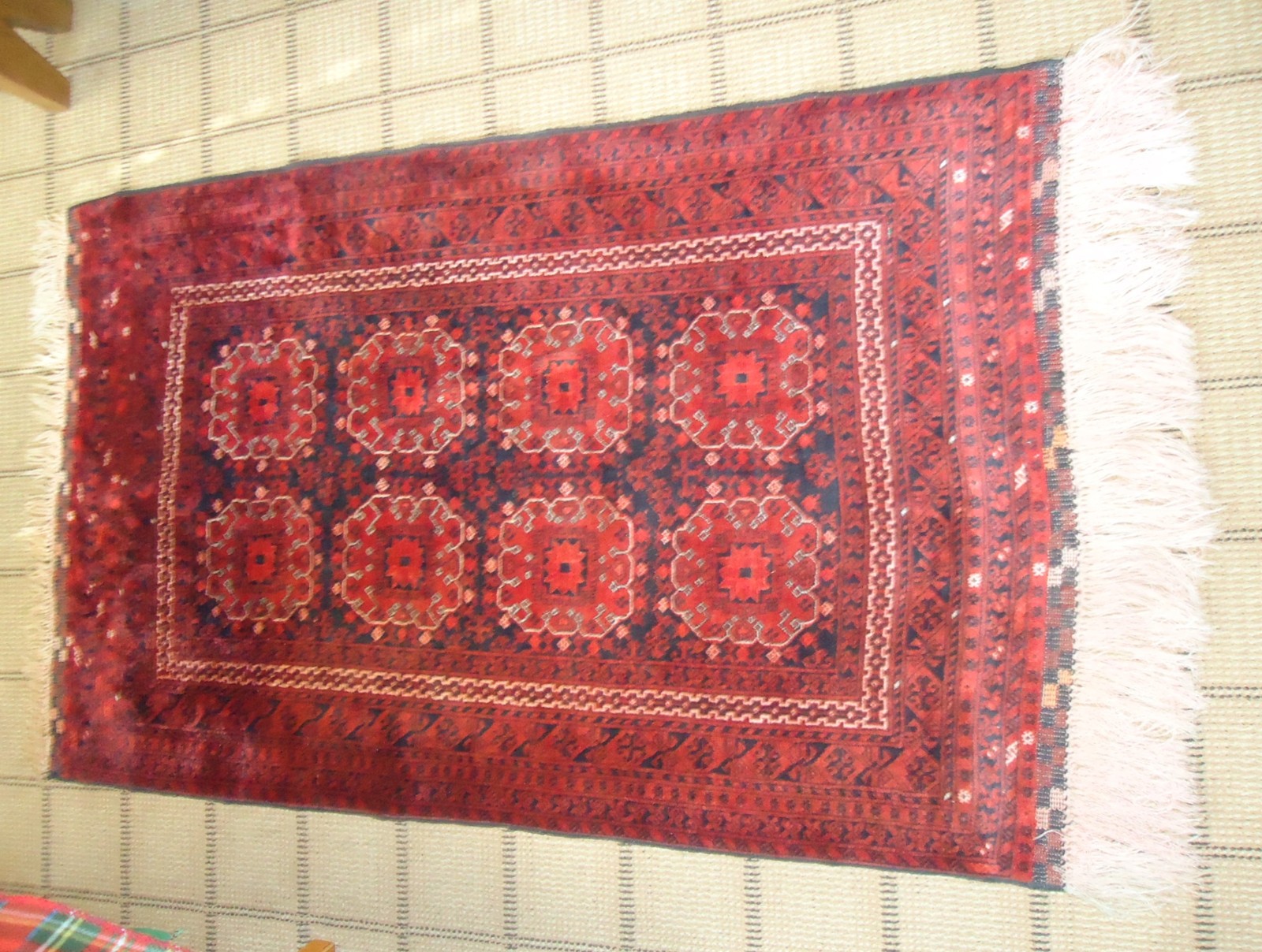 Elephant Foot Design Red Rug 4×6 Ft Vintage Oriental Rug, Geometric Afghan Rug