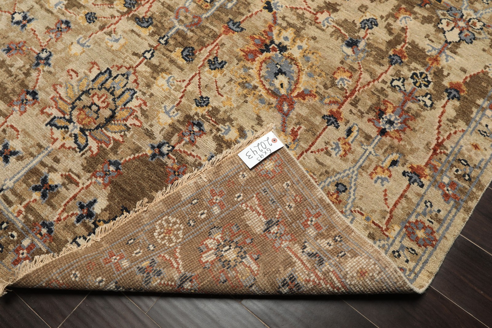 Kalaty 6’x9’3” Hand Knotted Wool Beige Oushak Arts & Crafts Erased Pattern Rug