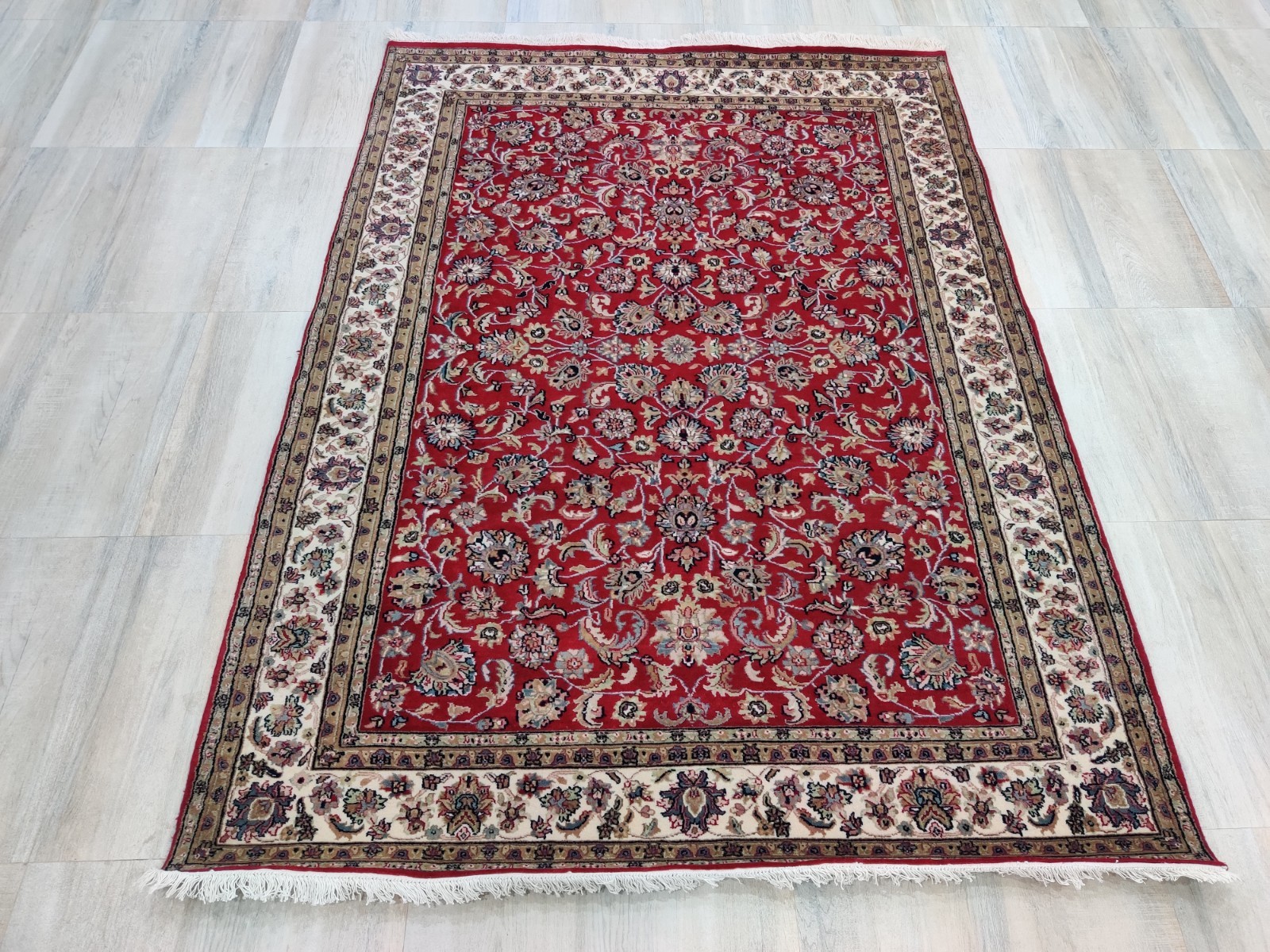Vintage Hand Knotted Area Rug 100% Wool Red Traditional Oriental Floral Rug 6×8