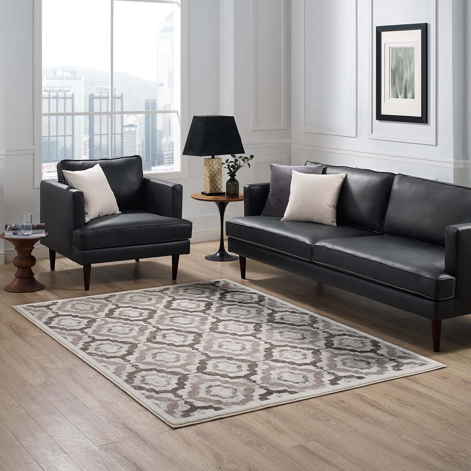 Rustic Vintage Moroccan Trellis 5×8 Area Rug in Brown, Beige and Ivory