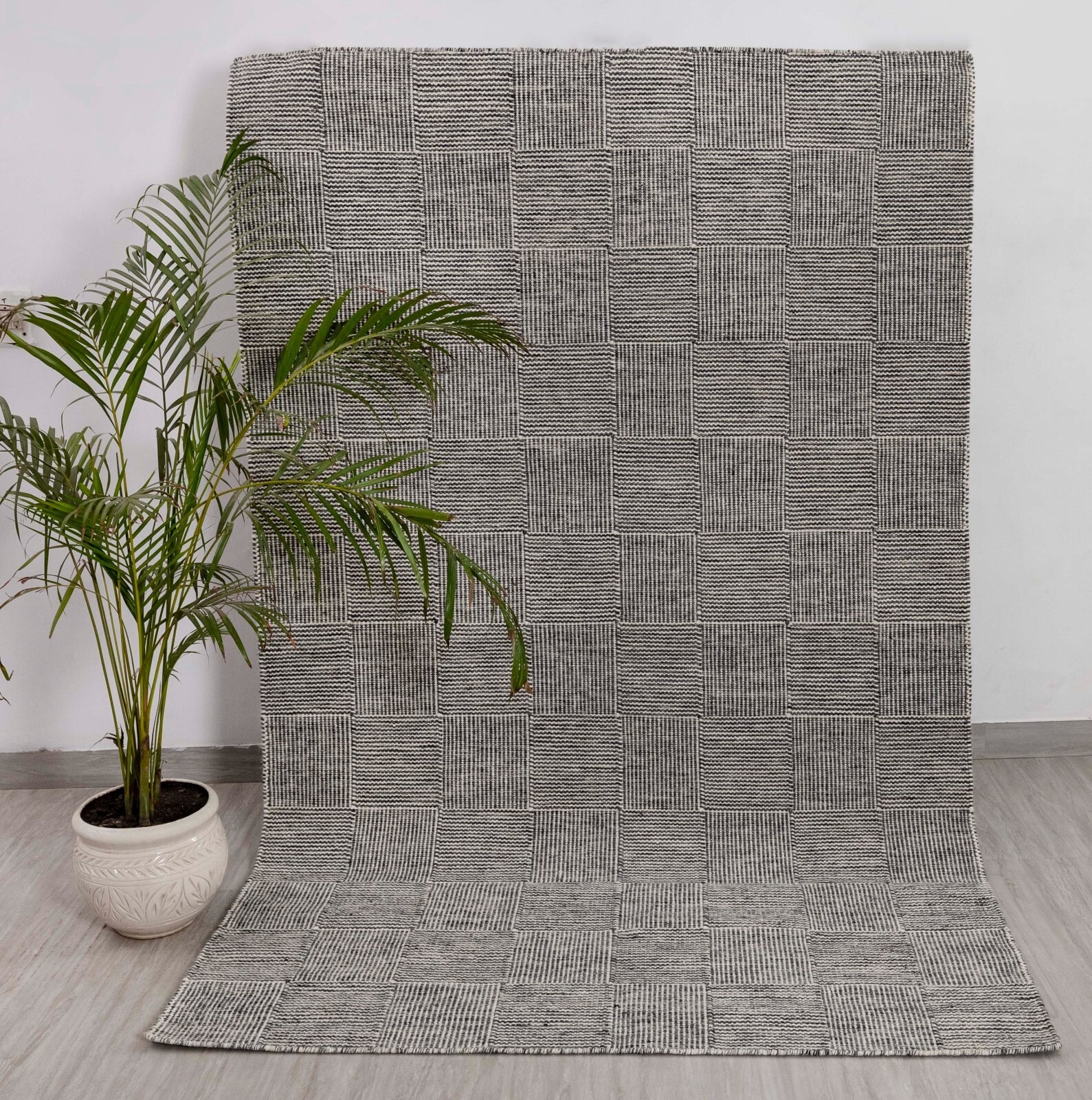 Bluish Grey Wool Hand Woven Flatweave Kilim Modern Boho Customize Rug
