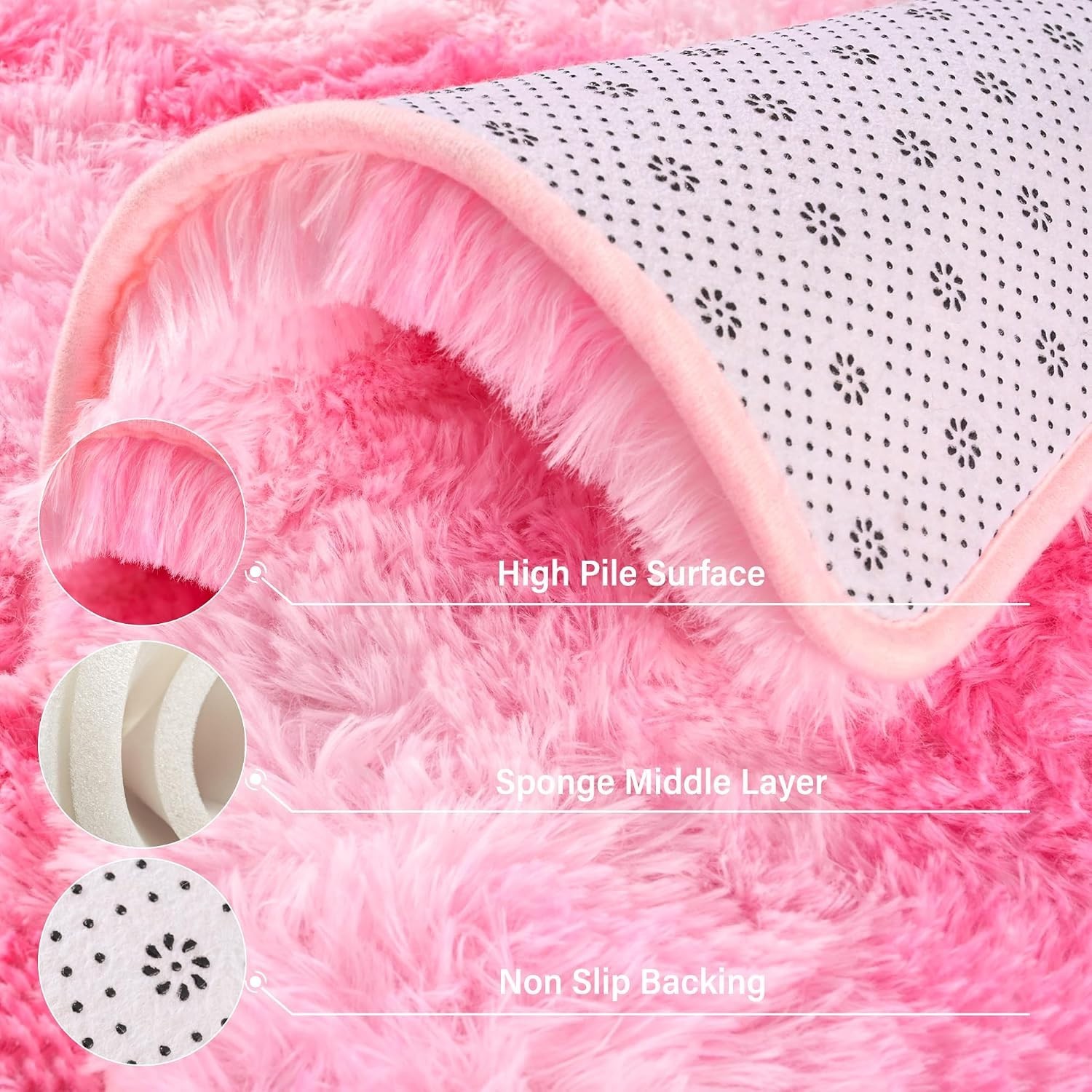 Luxurious 5×8 Feet Fluffy Shaggy Pink Area Rug for Kids & Living Room Decor