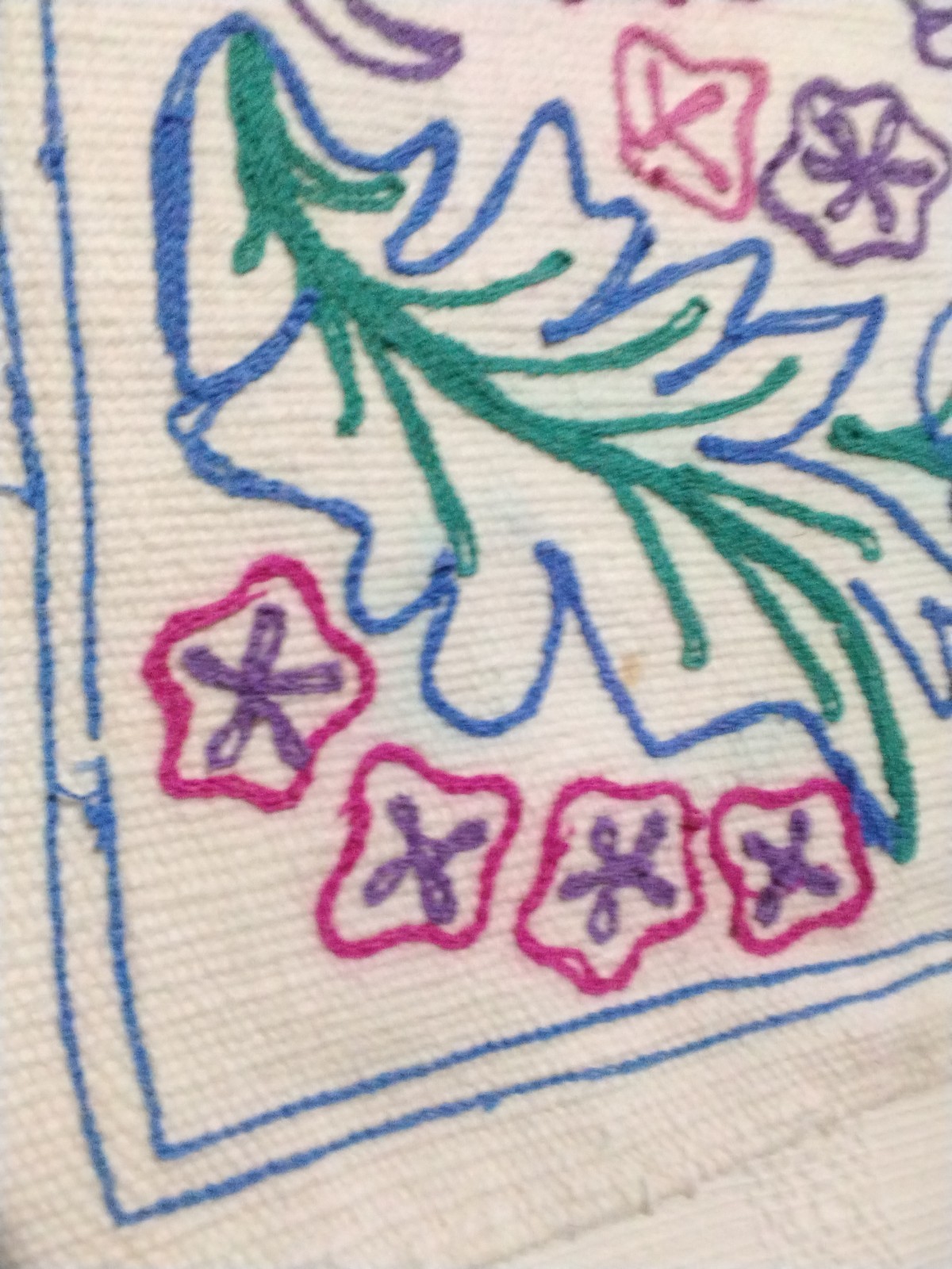 Park B. Smith Embroidered Floral Design Rug, Fringe Ends Pink Green Blue 30″X48″