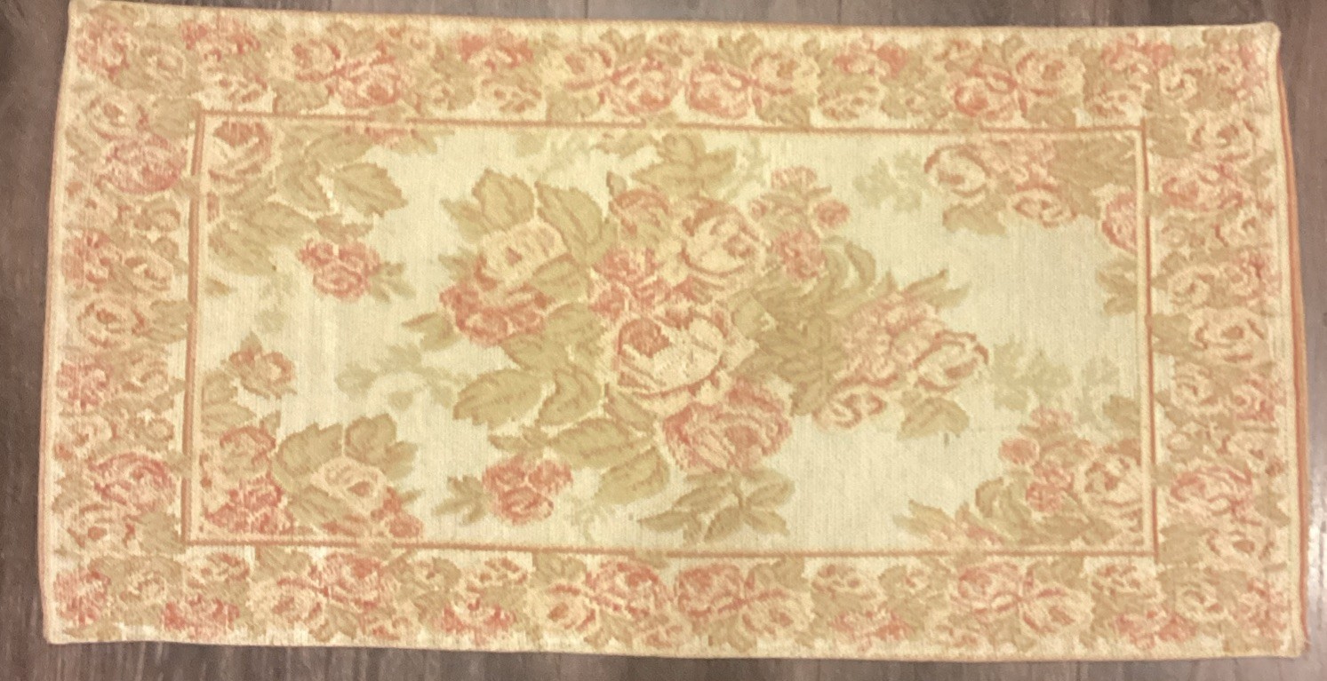 Florence Cream & Pink Floral Rose Chenille Accent Rug 36” X 19” Made In India