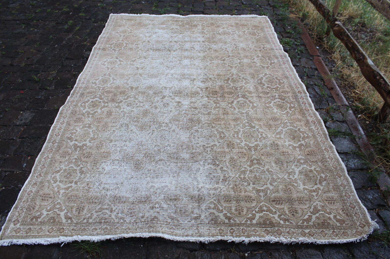 Vintage Handmade Turkish Oushak Bedroom Wool Area Rug Carpet, 8’2″x5’3″