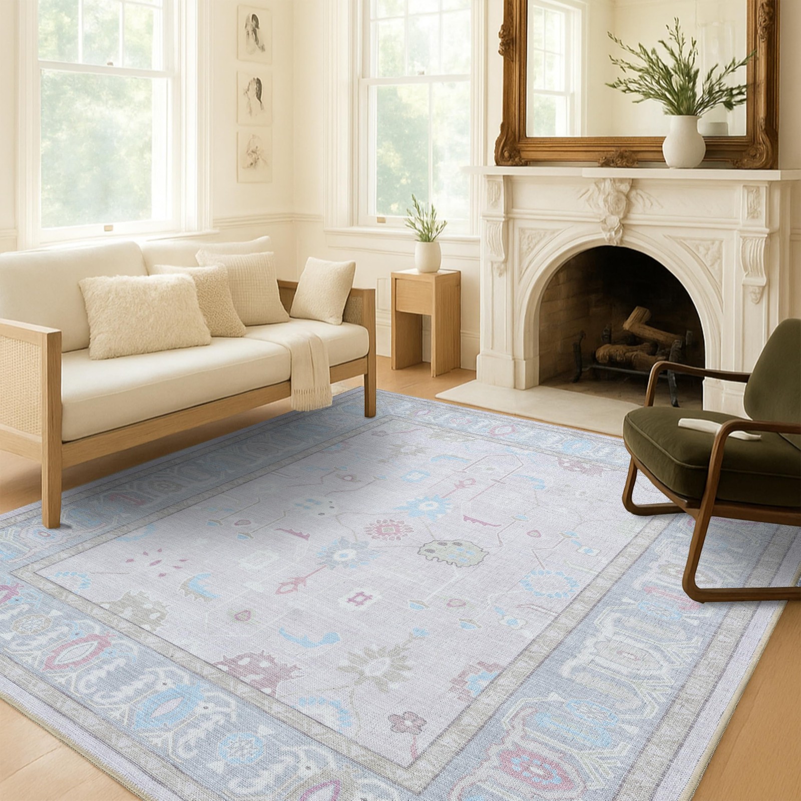 Fame Living Pink Oushak Area Rug 5’x6’9″