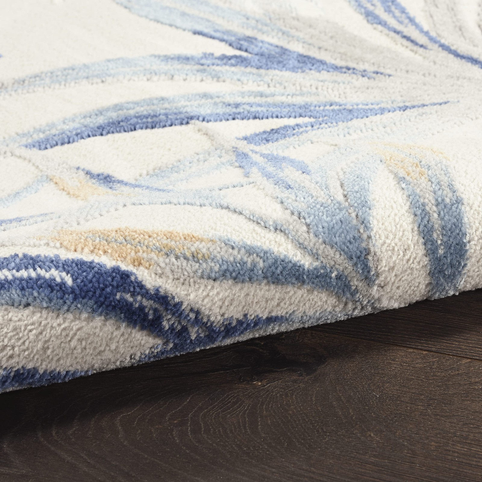 Home Pompeii Ivory Blue 7’10” x 9’10” Area Rug – Easy Clean, Non Shedding, Be…