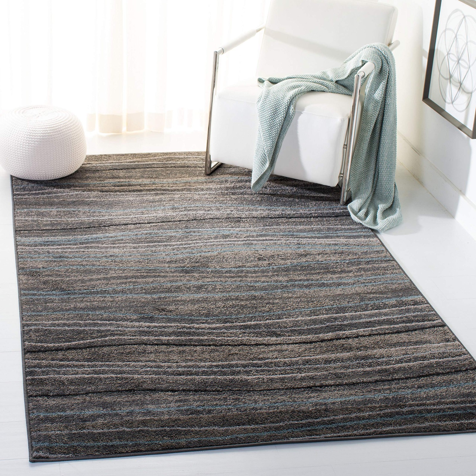 Safavieh Amsterdam Collection Area Rug – 51 X 76 Modern Stripe Wave Design Care
