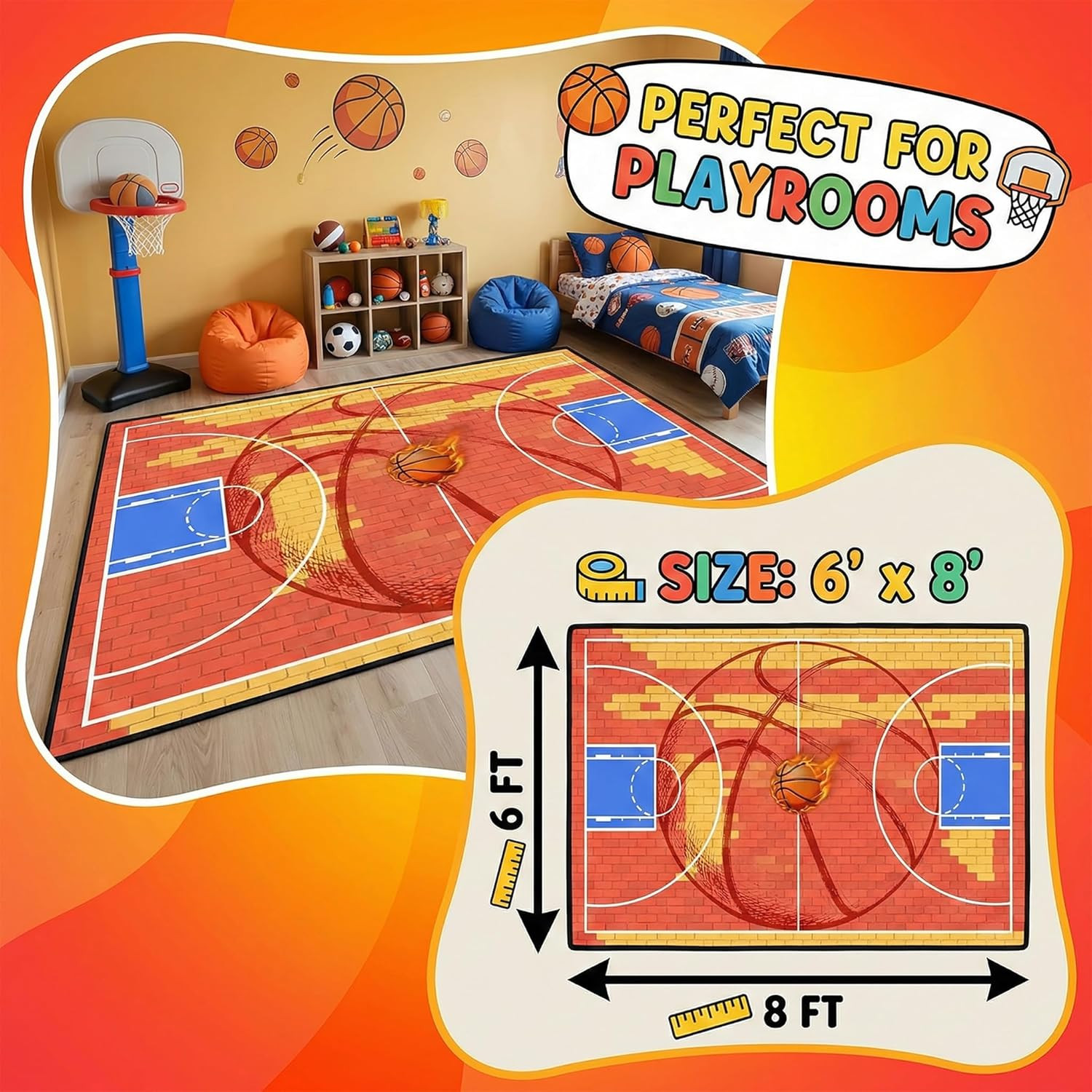 Basketball Rug for Boys Bedroom – 6X8 Feet Large Basketball Court Area Rug for K
