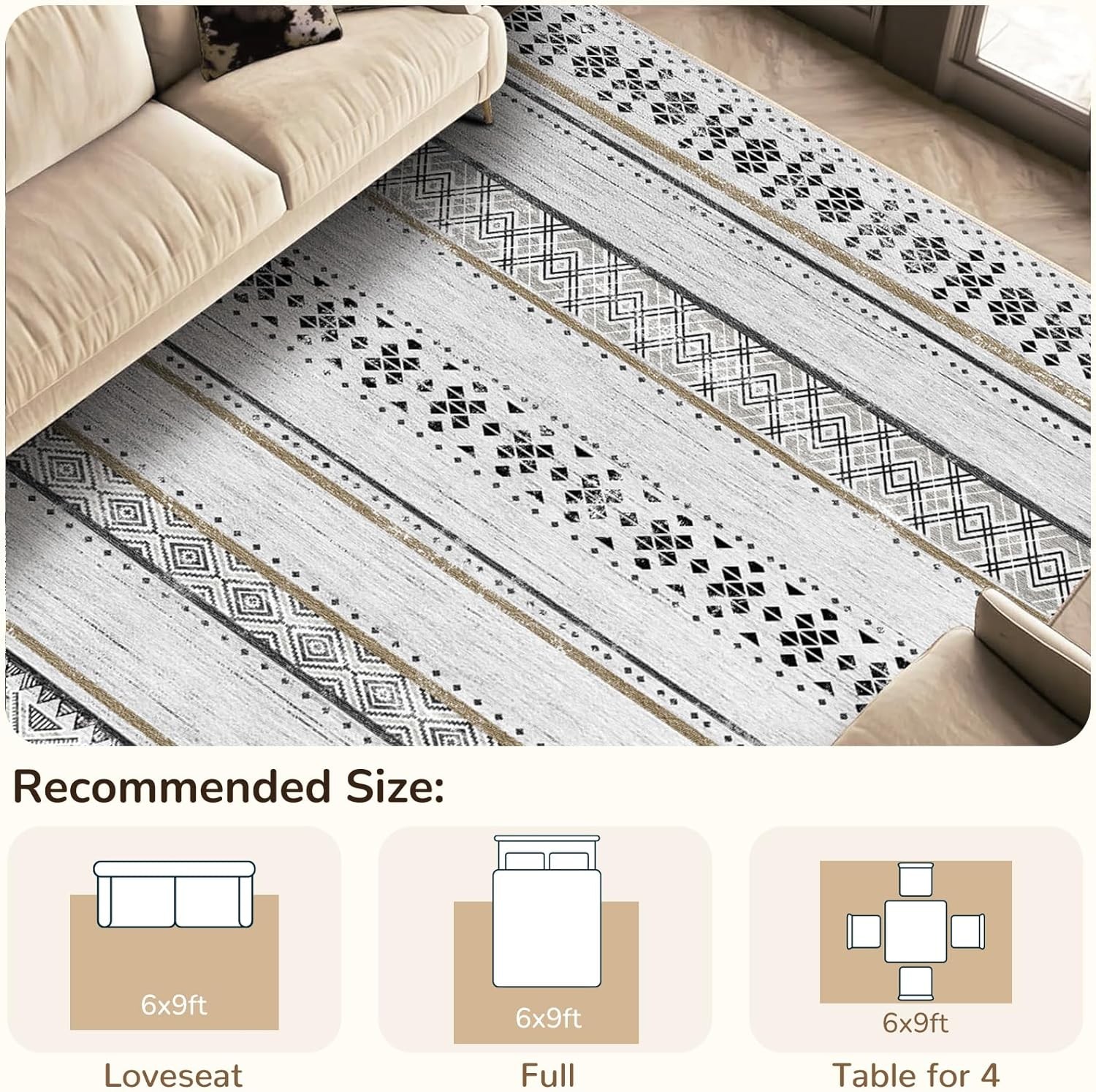 BESTSWEETIE 6×9 Area Rugs for Living Room Washable Moroccan Farmhouse Neutral…