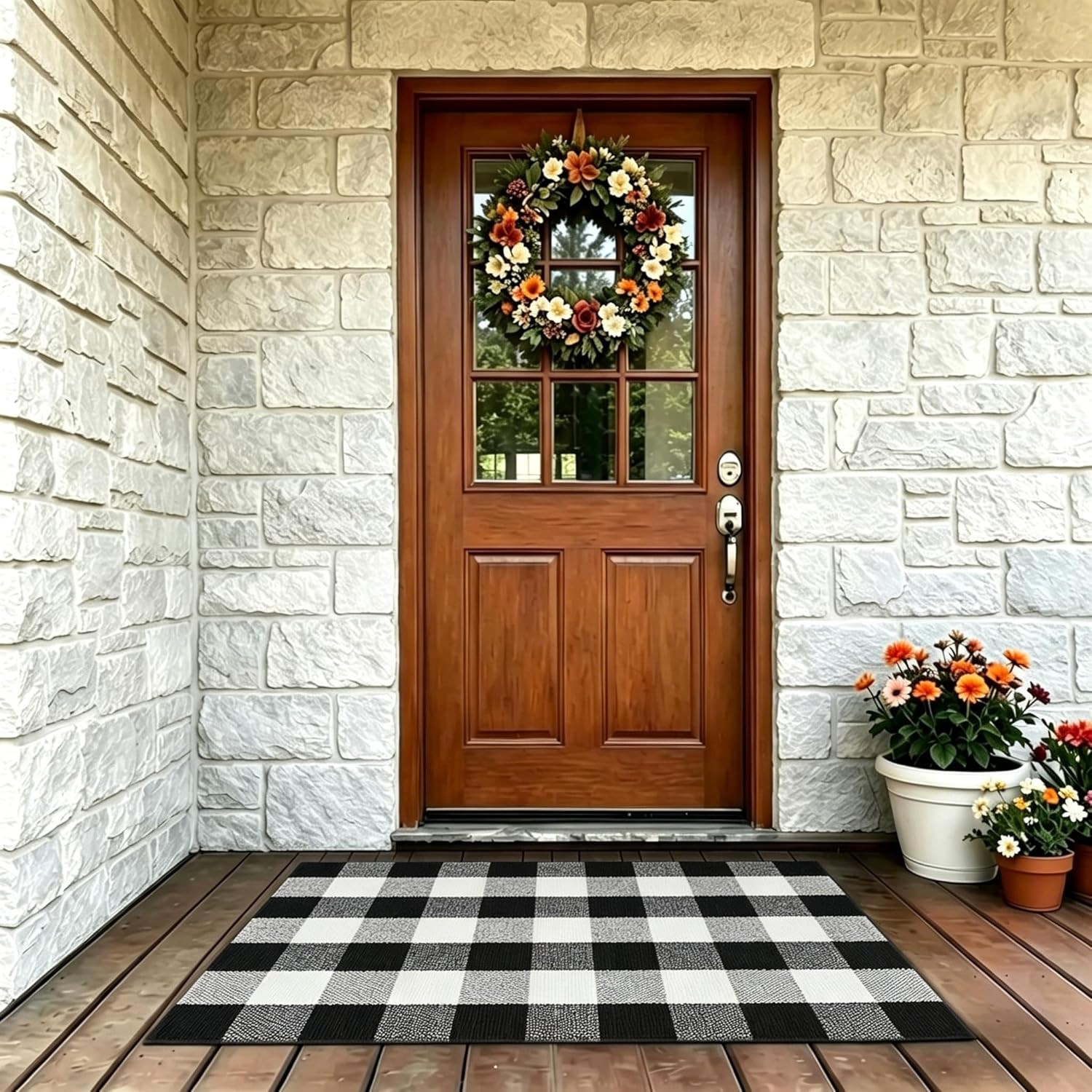 Buffalo Outdoor Rug 27.5X43 Black and White Front Door Mat, Layering Rug for Po