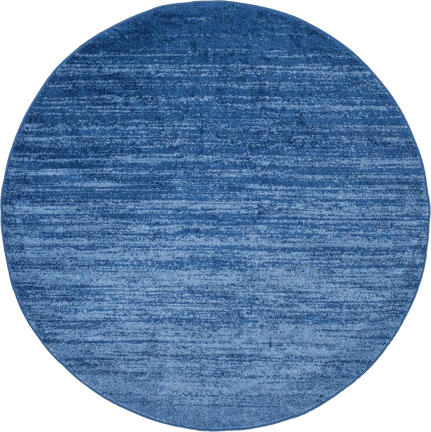 Adirondack 6′ Round Area Rug – Elegant Light & Dark Blue Ombre, Stain Resistant