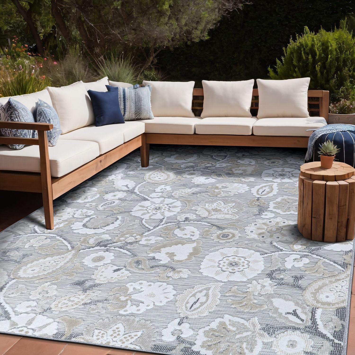 Luul Home Floral Indoor Outdoor Rugs 10×14 Large Area Rug Carpet Beige 10 x 14